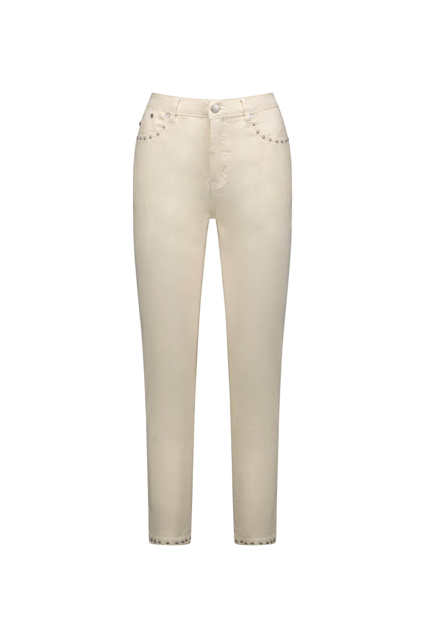 5744SH Ecru - Skinny Leg Ankle Grazer Jean with Studs - Vassalli