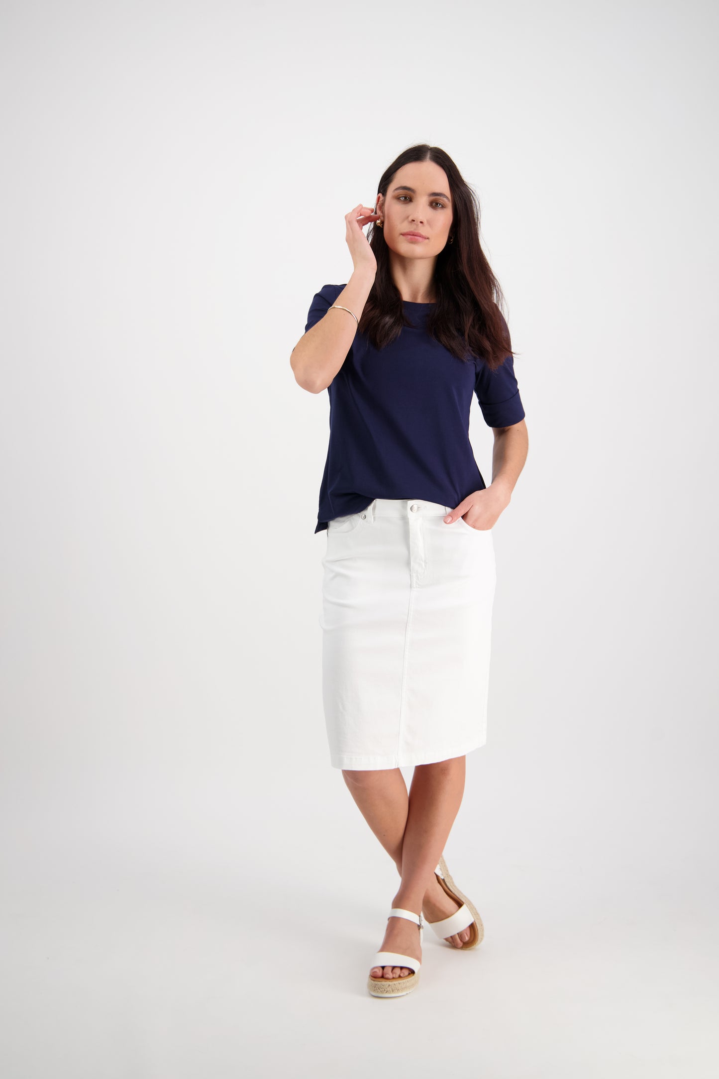 5751LW White - Plain Lightweight Skirt - Vassalli
