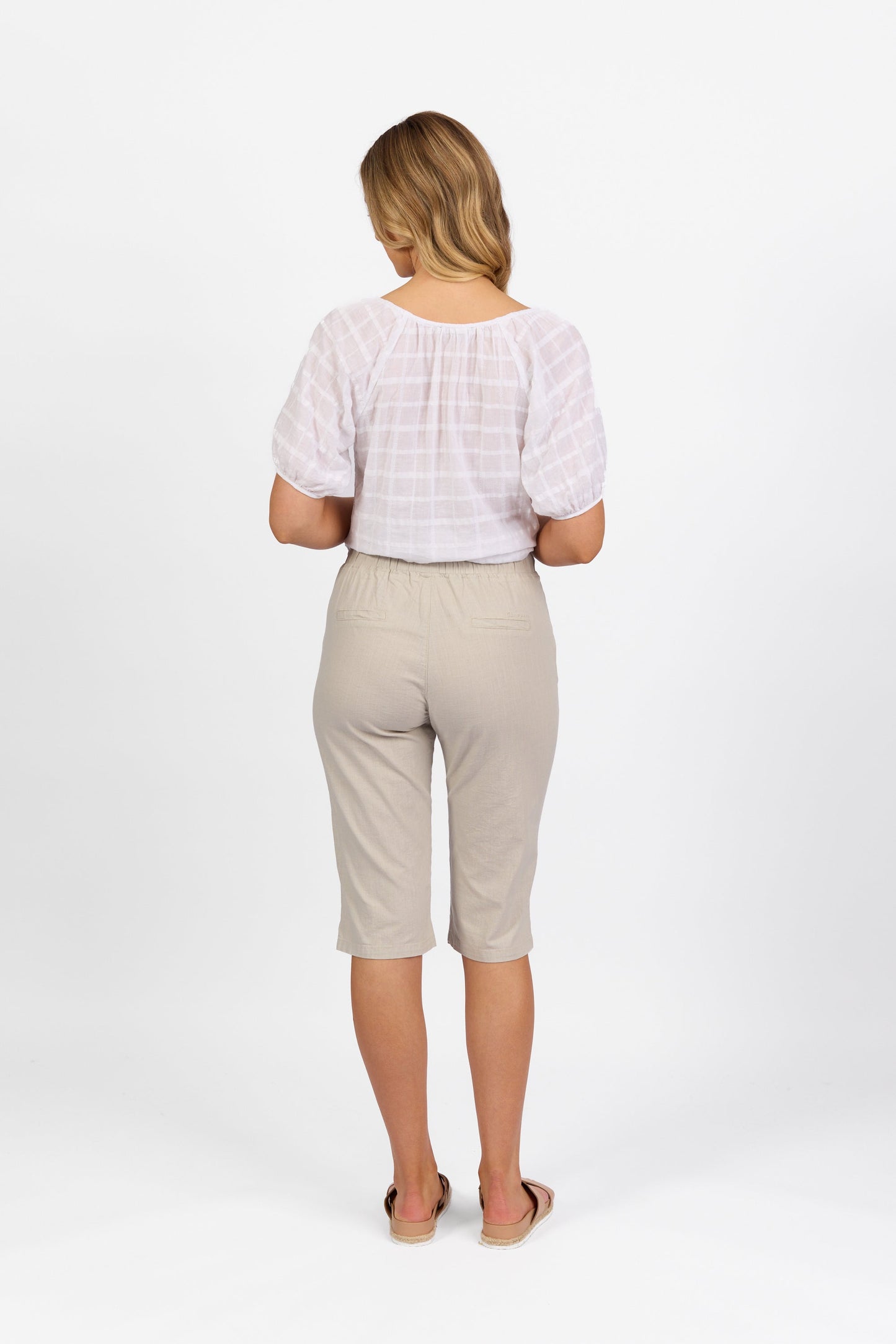 5789 Stone - Below Knee Slim Leg Elastic Waist Pant - Vassalli
