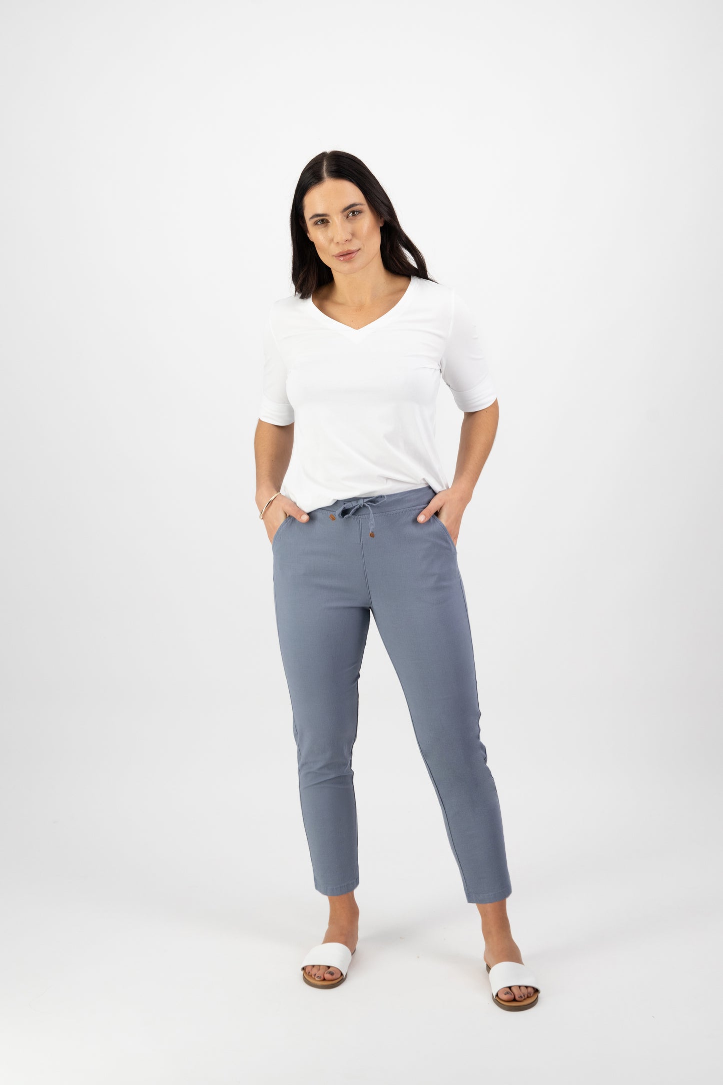 5790 Atlantic - 7/8 Length Skinny Leg Elastic Waist Pan - Vassalli