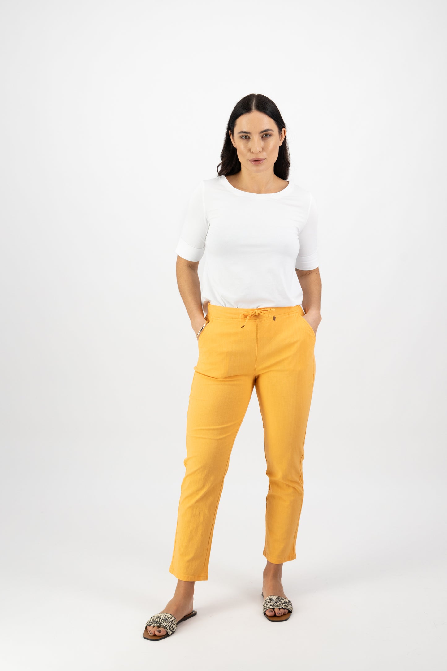 5791 Rockmelon - Ankle Grazer Slim Leg Elastic Waist Pant