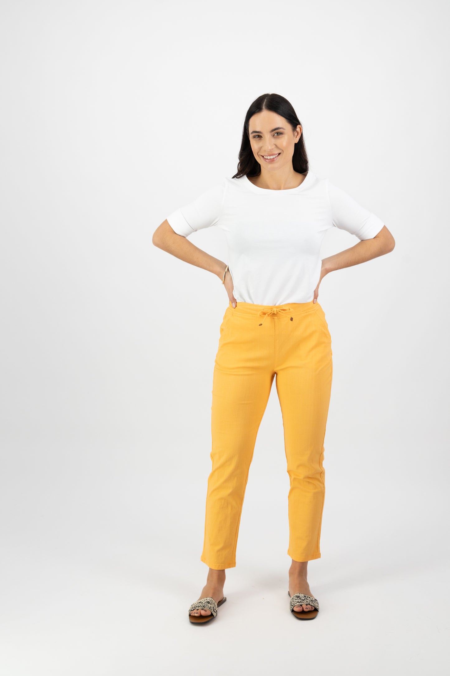 5791 Rockmelon - Ankle Grazer Slim Leg Elastic Waist Pant