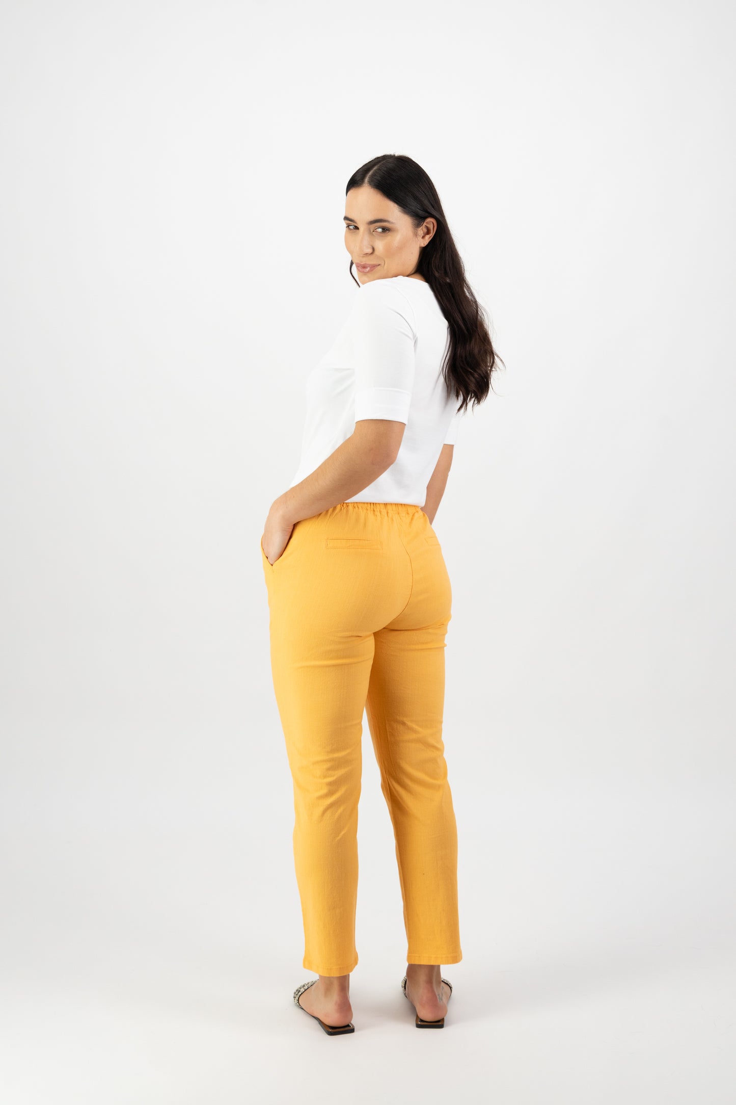 5791 Rockmelon - Ankle Grazer Slim Leg Elastic Waist Pant