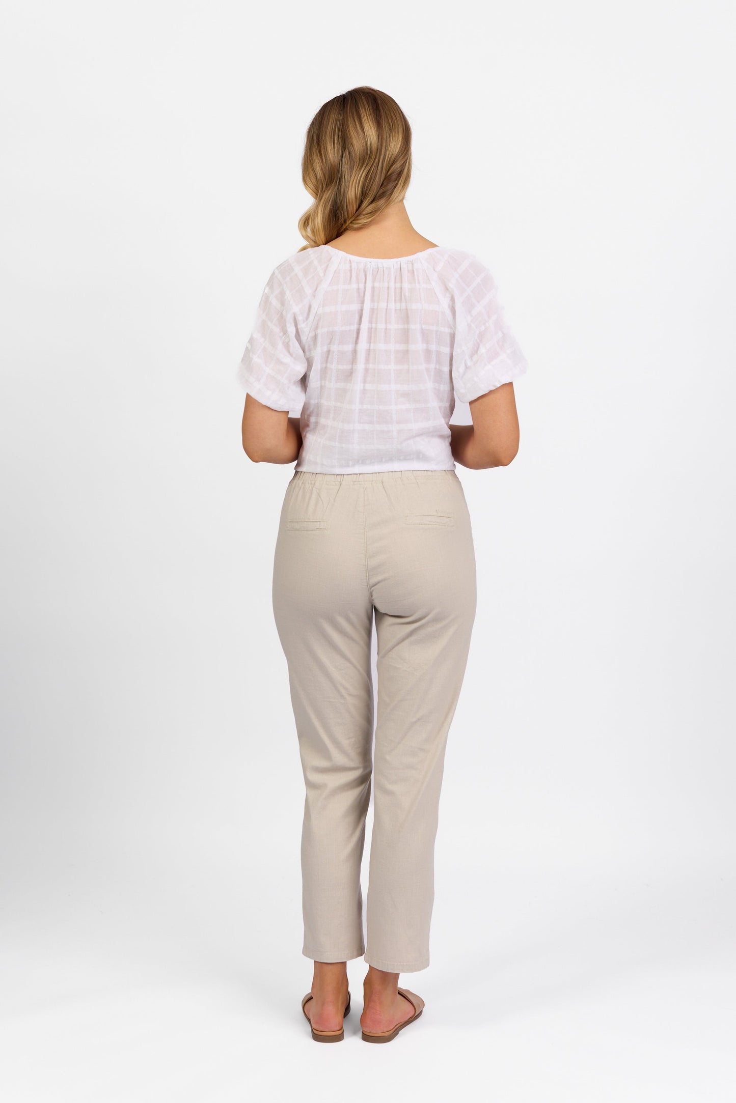 5791 Stone - Ankle Grazer Slim Leg Elastic Waist Pant - Vassalli