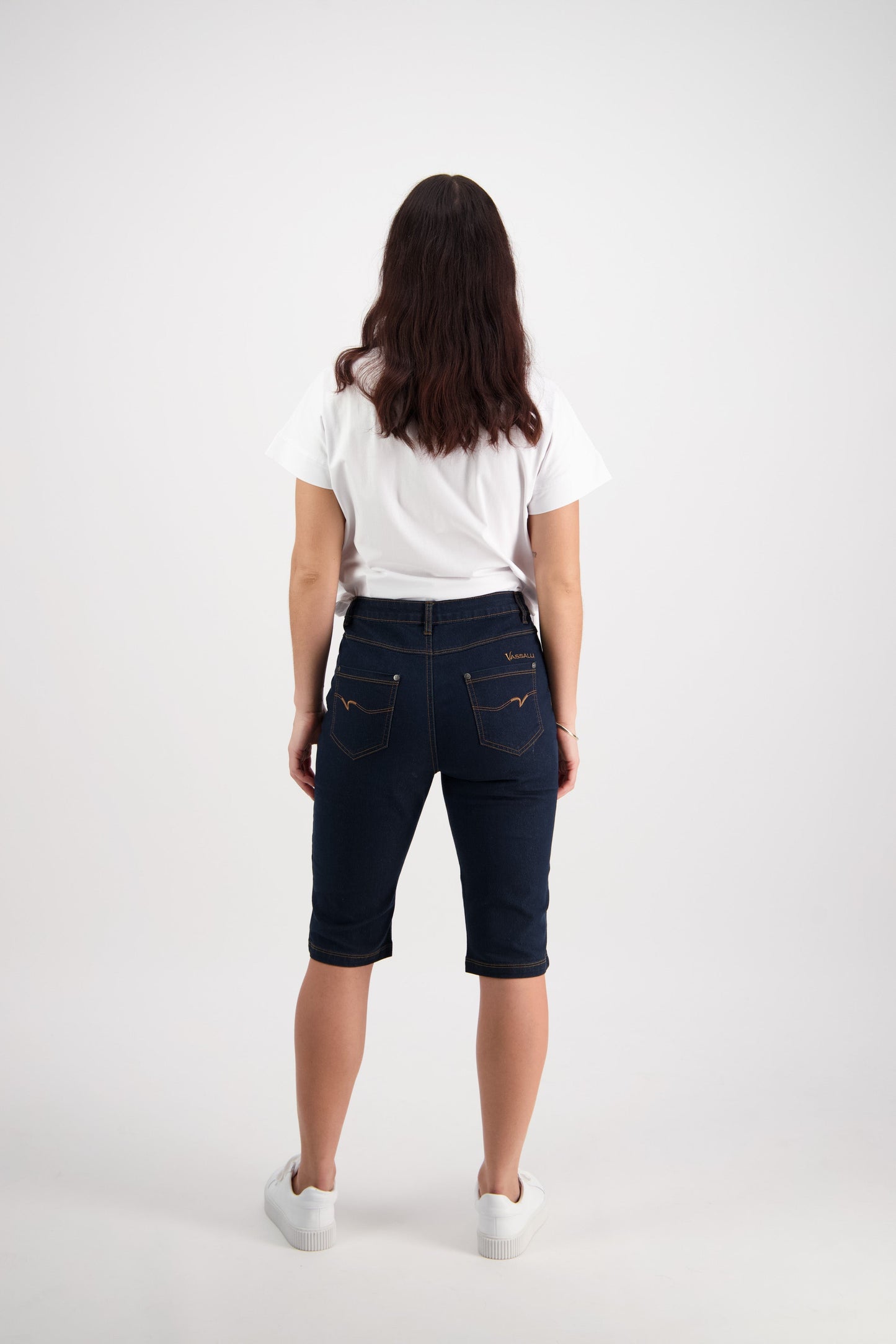 5804CS Indigo Denim - Slim Leg Contrast Stitch Denim Short - Vassalli