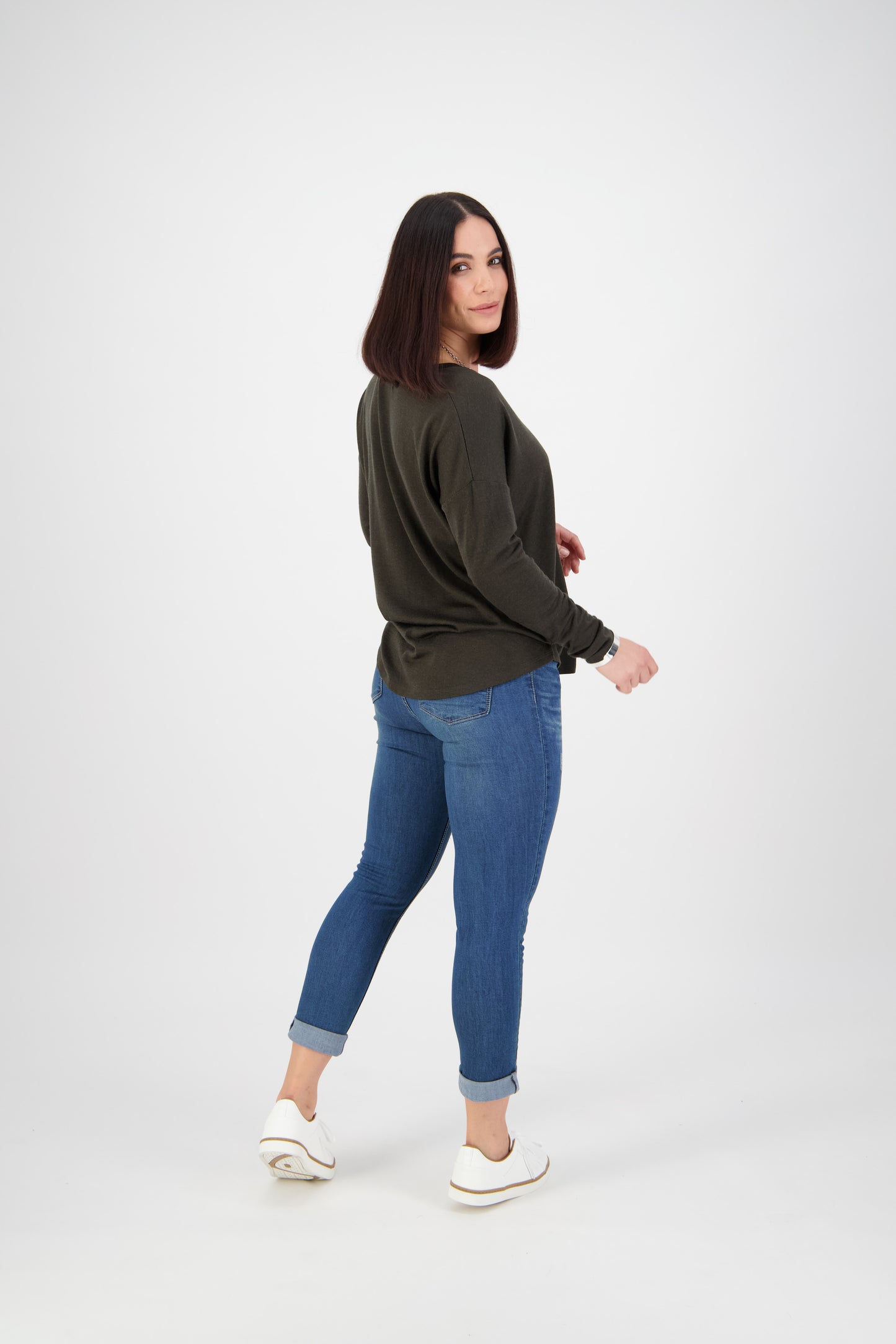 5807 Blue Denim - Skinny Leg Ankle Grazer Jean with Folded Cuff - Vassalli
