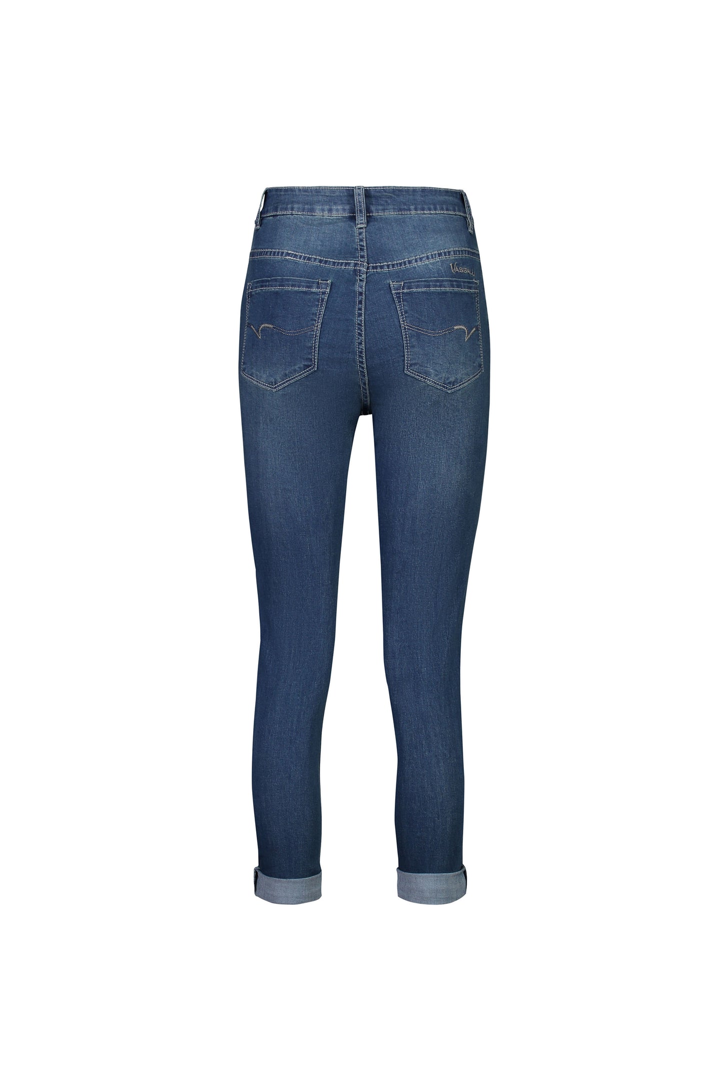 5807 Blue Denim - Skinny Leg Ankle Grazer Jean with Folded Cuff - Vassalli