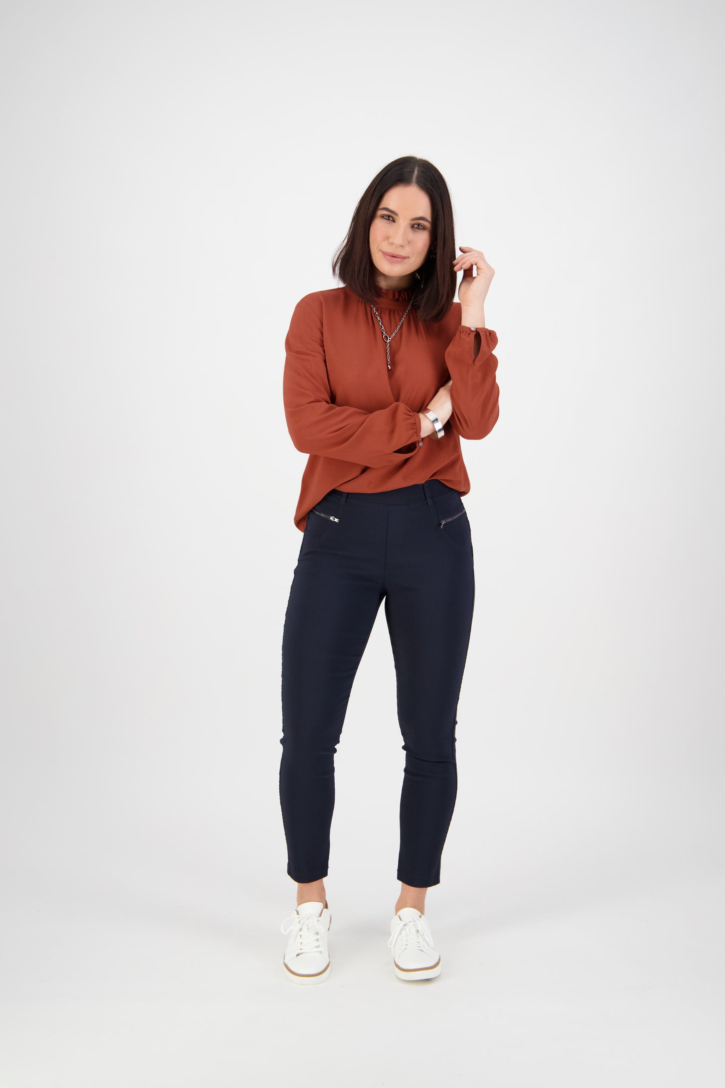 5853 Navy - Skinny Leg Ankle Grazer Pull On Pant - Vassalli