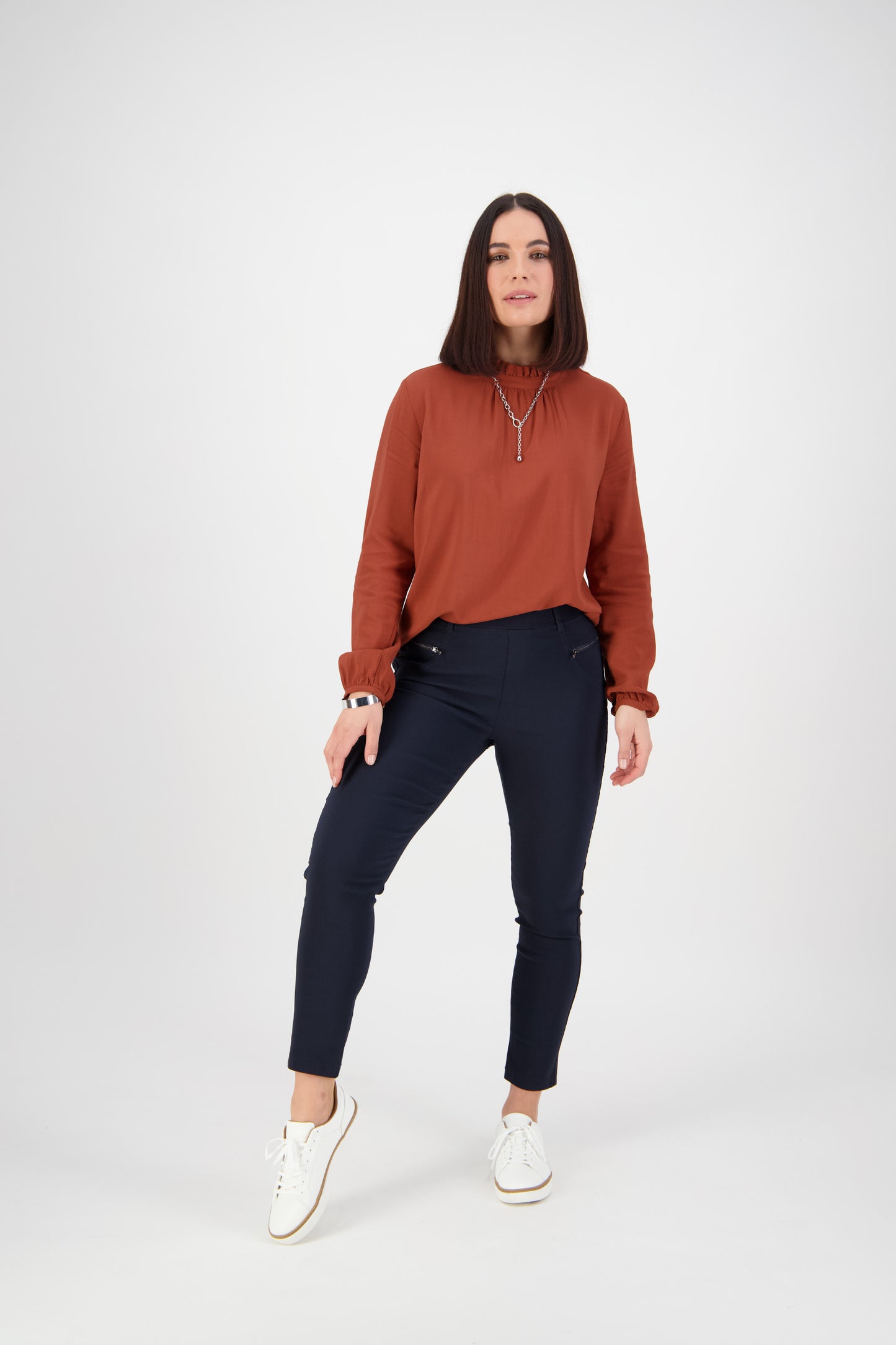 5853 Navy - Skinny Leg Ankle Grazer Pull On Pant - Vassalli
