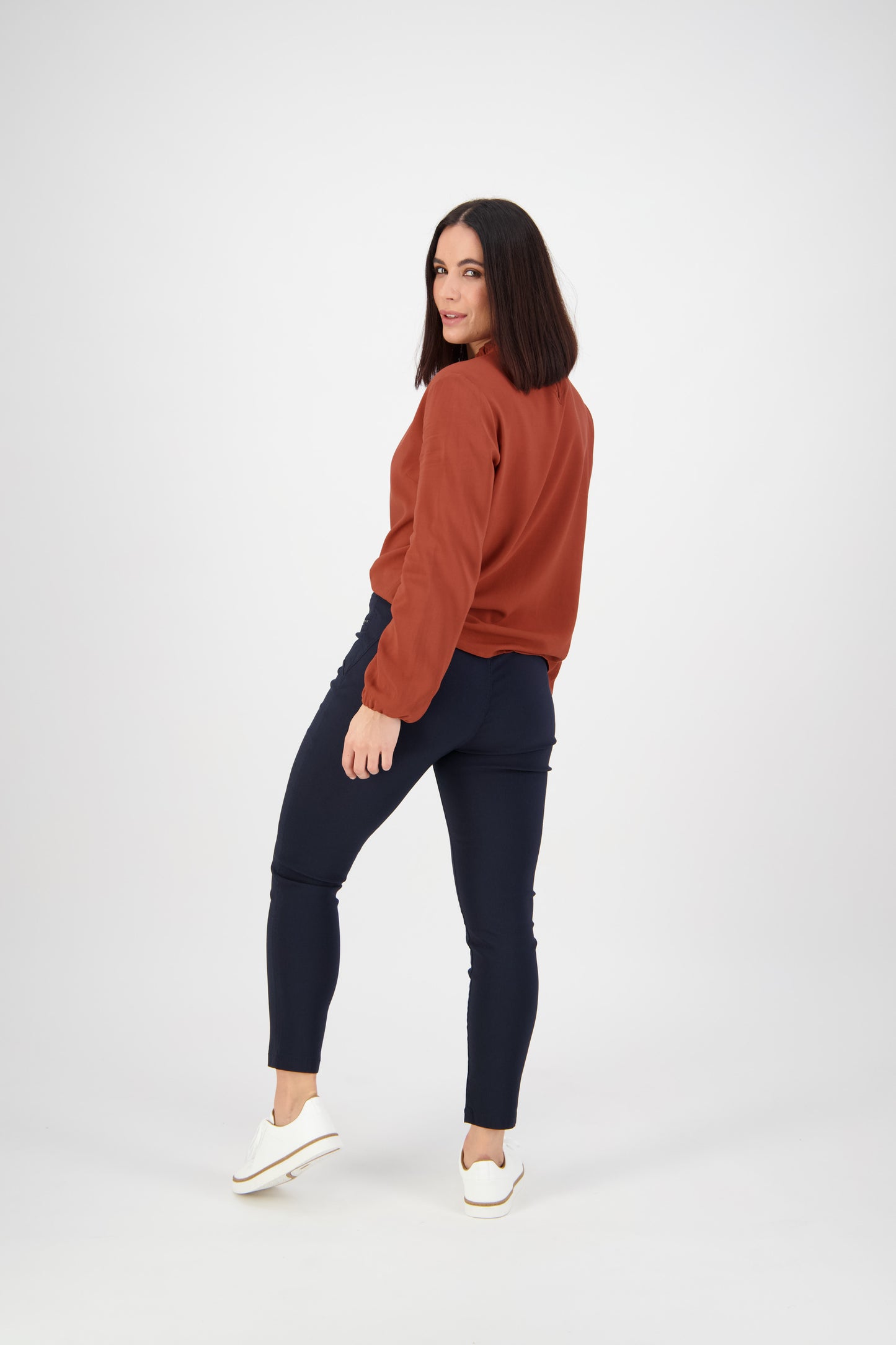 5853 Navy - Skinny Leg Ankle Grazer Pull On Pant - Vassalli