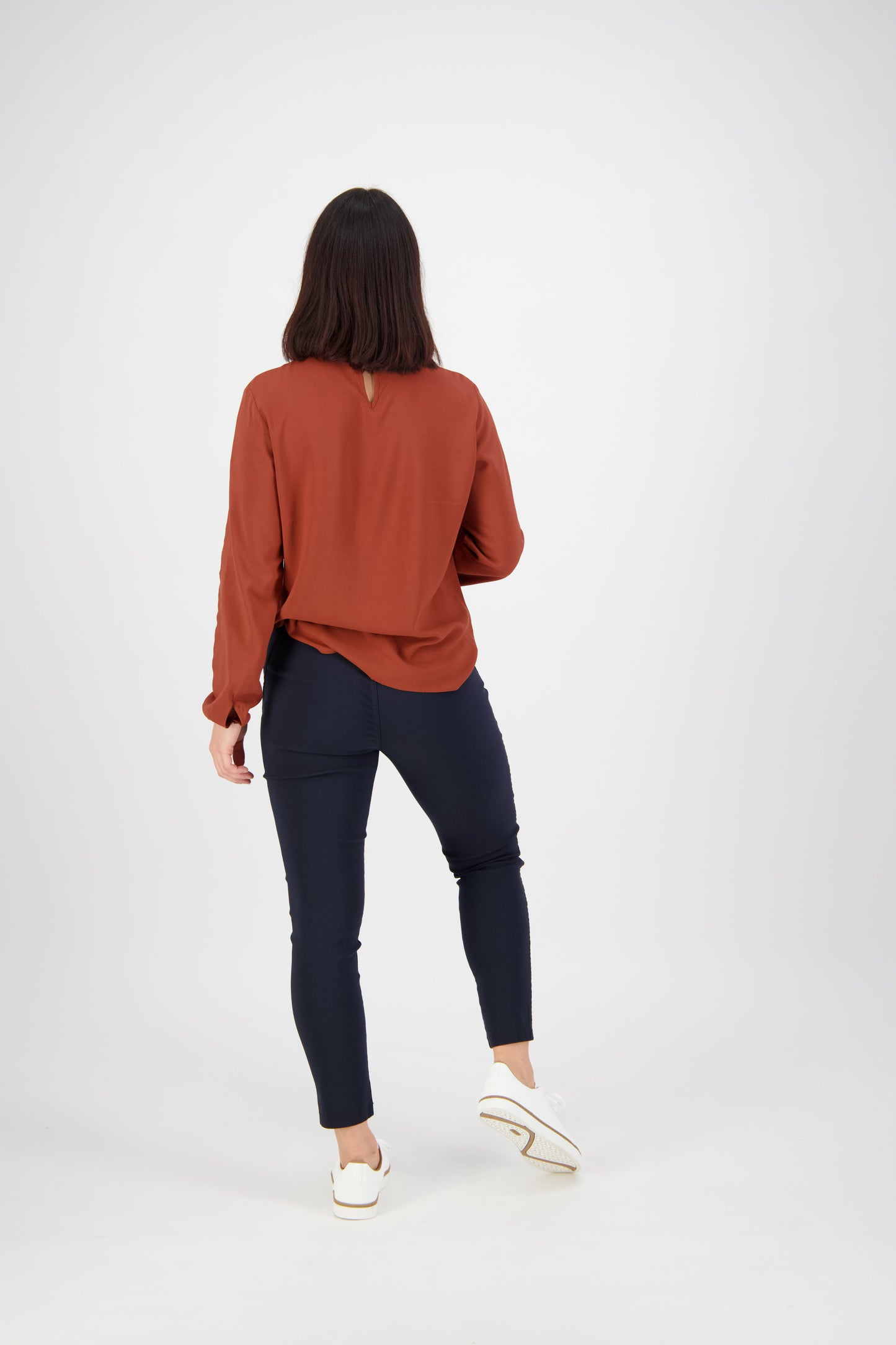 5853 Navy - Skinny Leg Ankle Grazer Pull On Pant - Vassalli