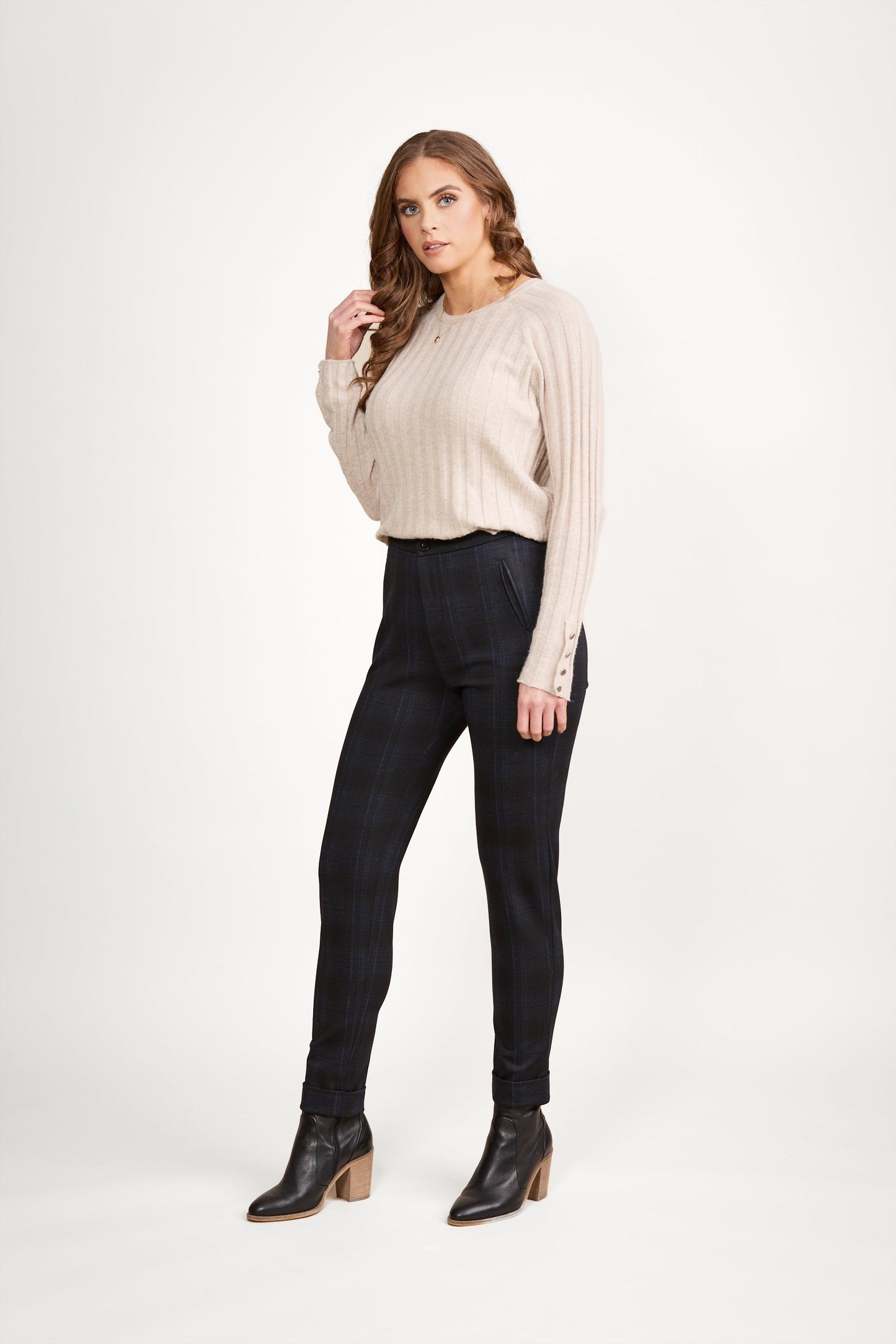 5894 Neptune - Skinny Leg Full Length Printed Ponti Pant with Cuff - Vassalli