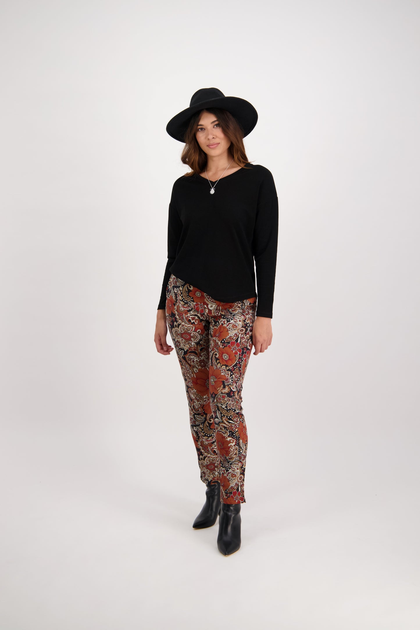 5899A Bohemian - Skinny Leg Ankle Grazer Printed Pant with Elastic Back Waist