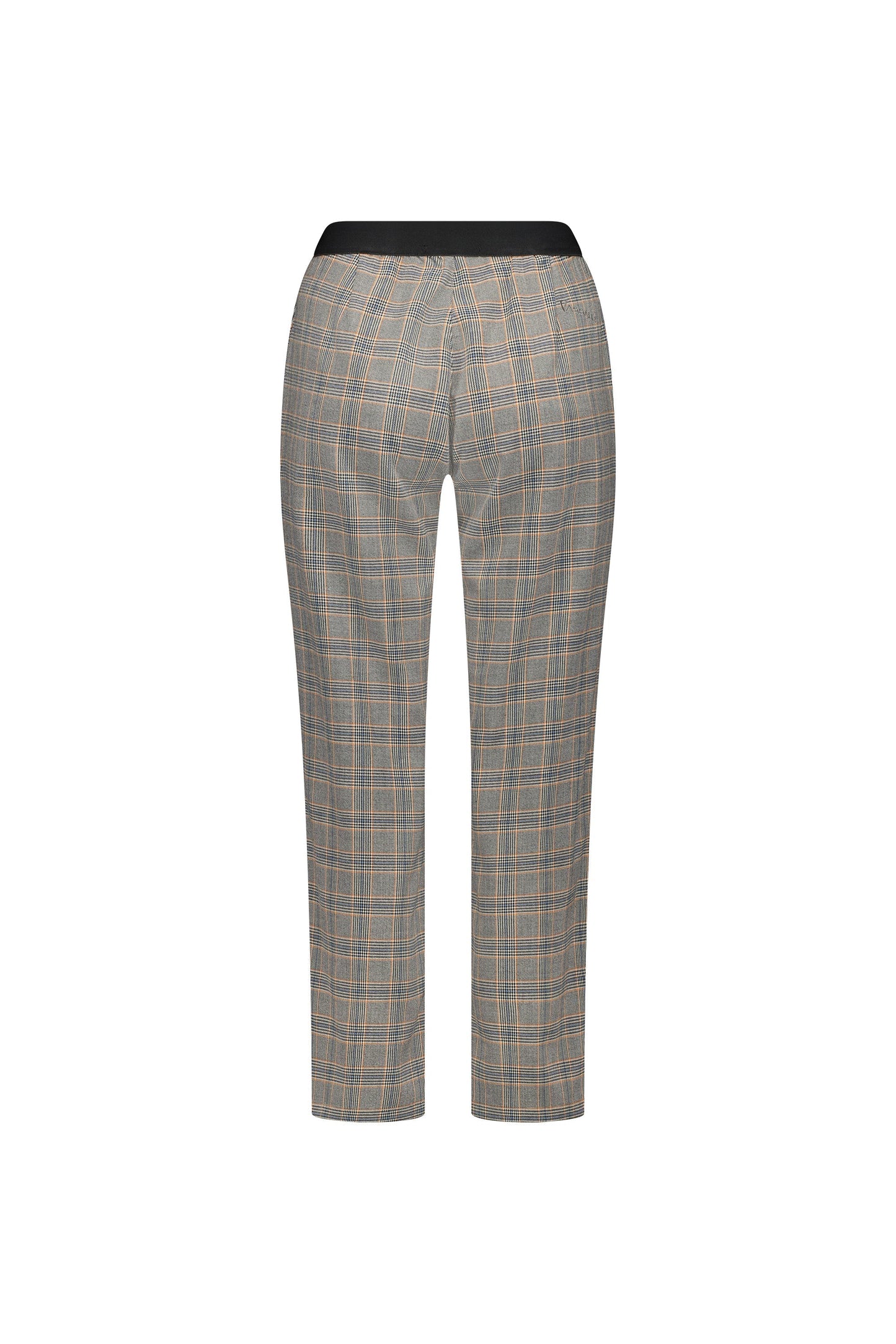 5963A Tangerine Check - Slim Leg 7/8 Pant with Fly and Elastic Back Waistband - Vassalli
