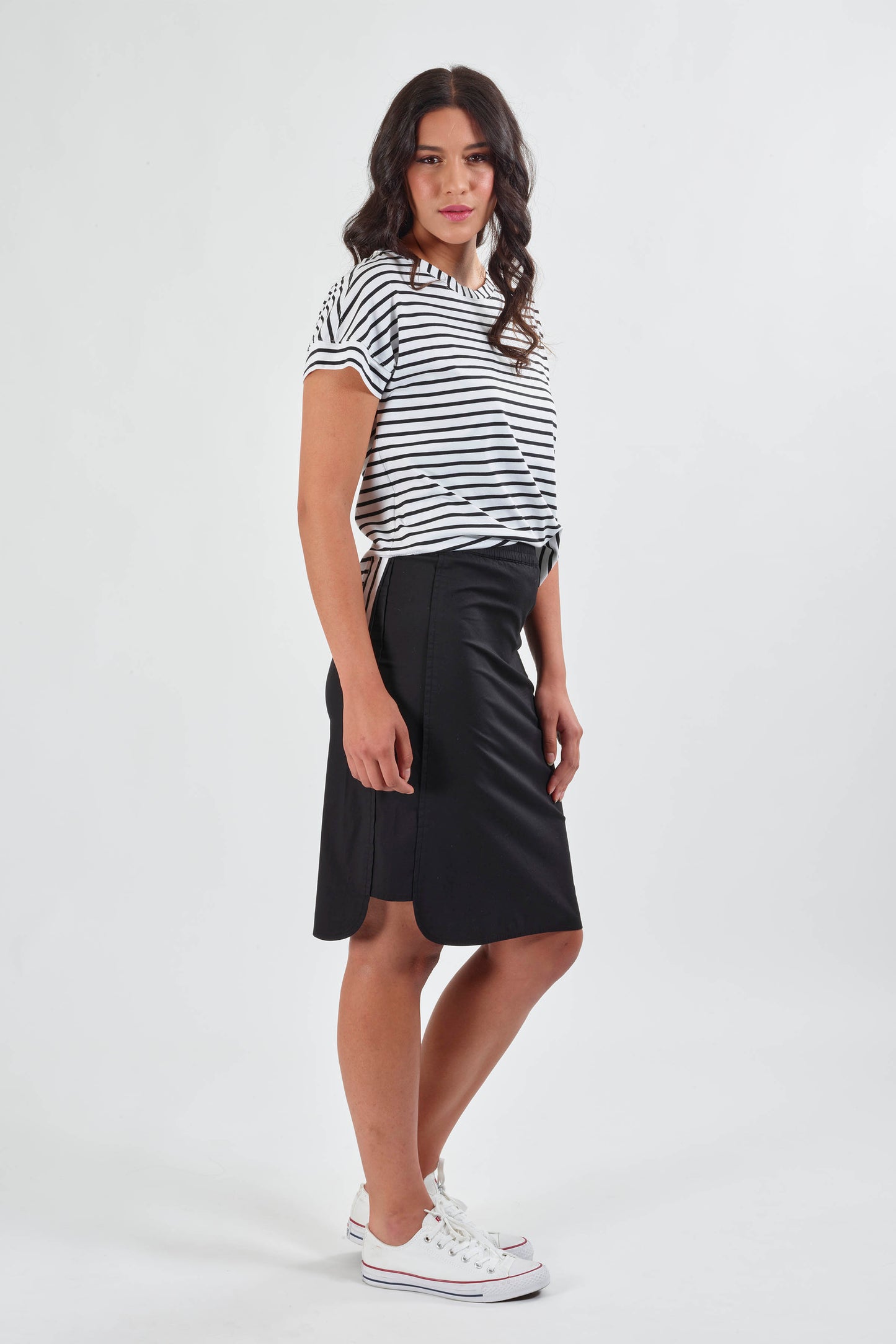 7031P Black - Poplin Pull On Comfort Skirt with Side Panel
