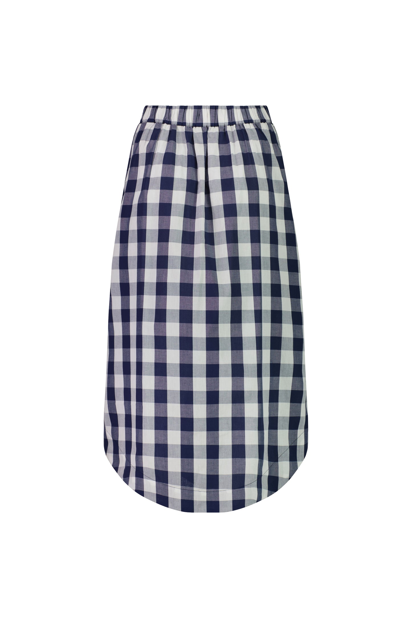 7045 Navy Check - Pull On Mid Length Skirt With Pockets