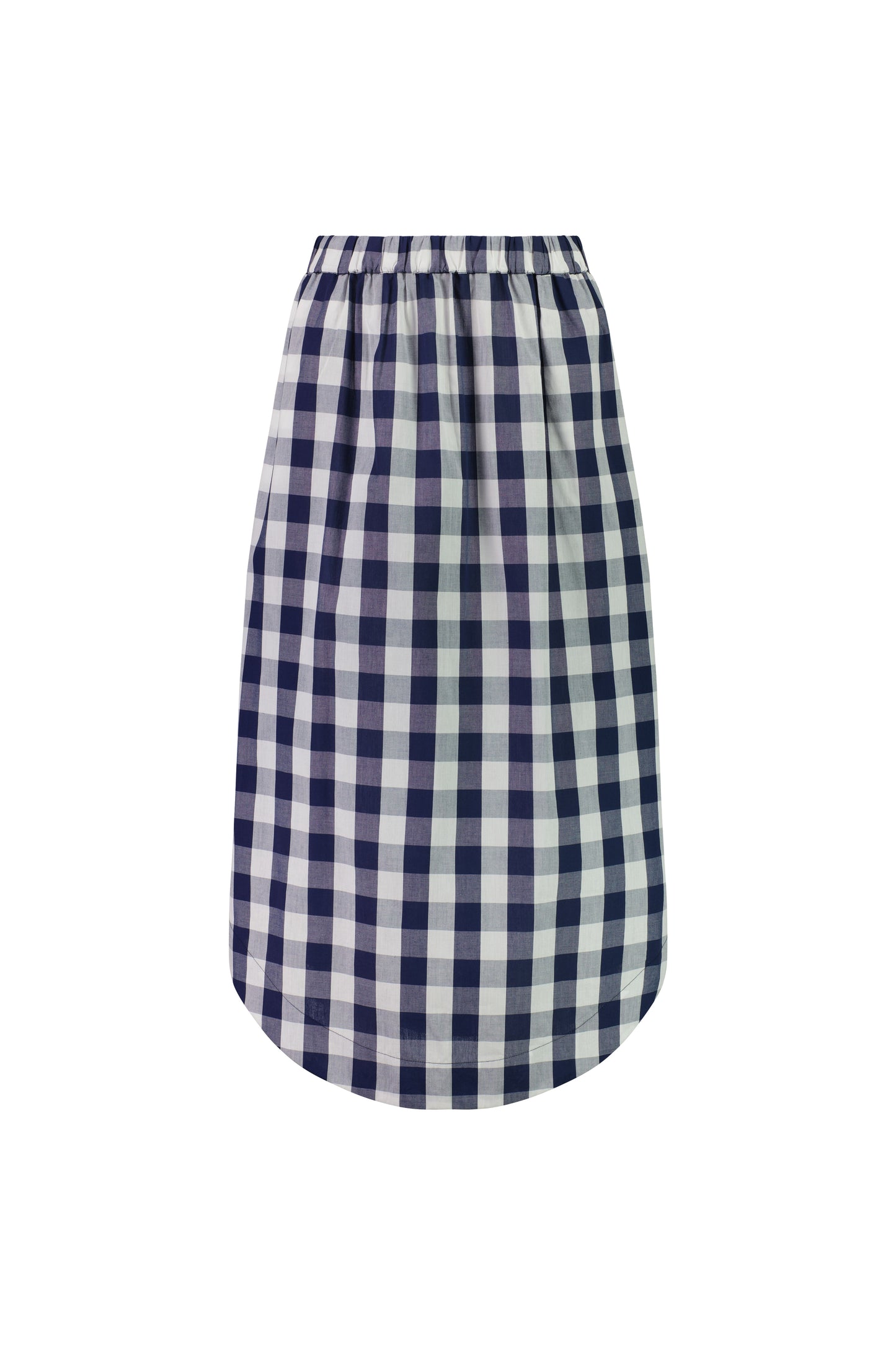 7045 Navy Check - Pull On Mid Length Skirt With Pockets