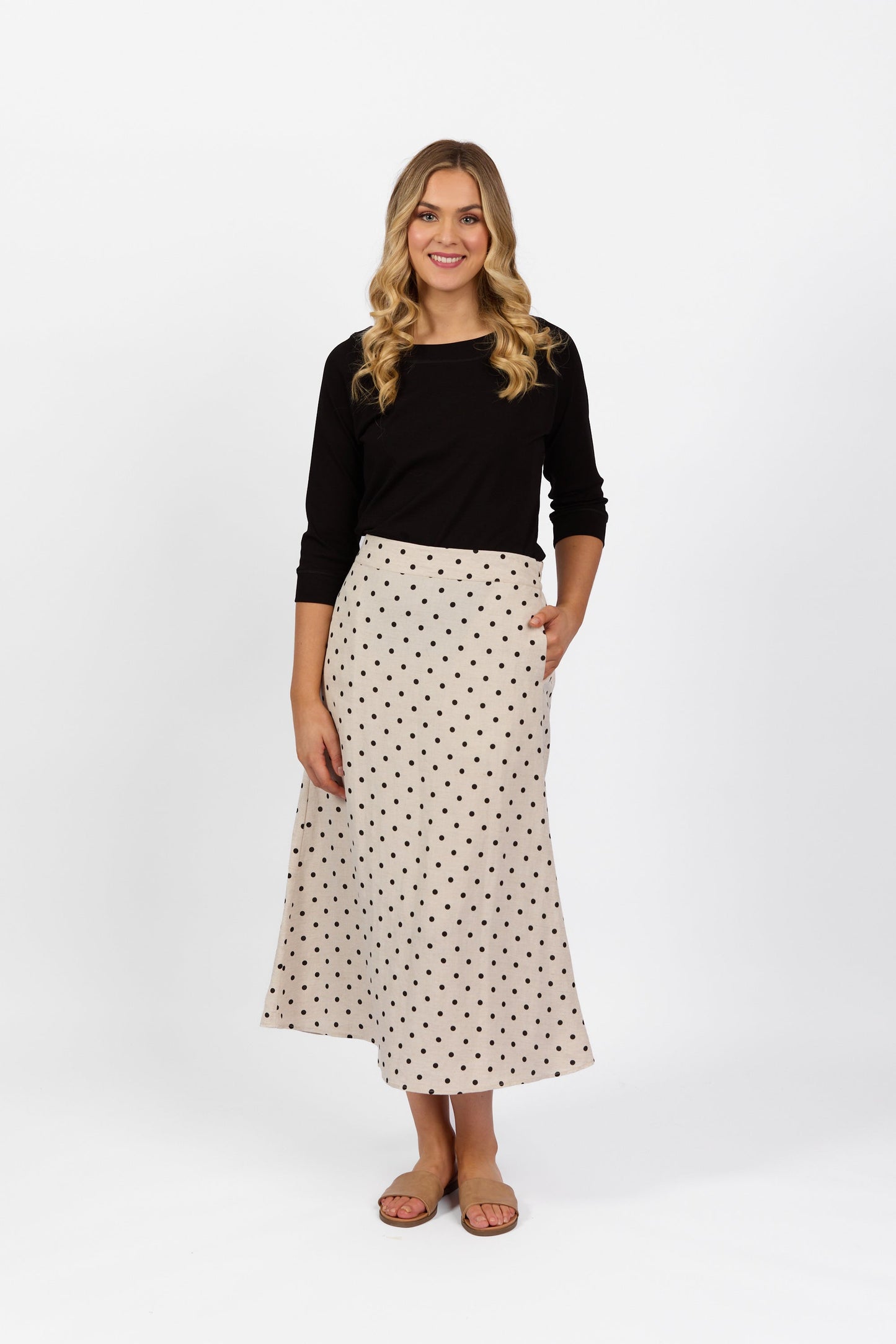 7057 Natural Spot - Pull-On Long Skirt with Elastic Back Waistband - Vassalli