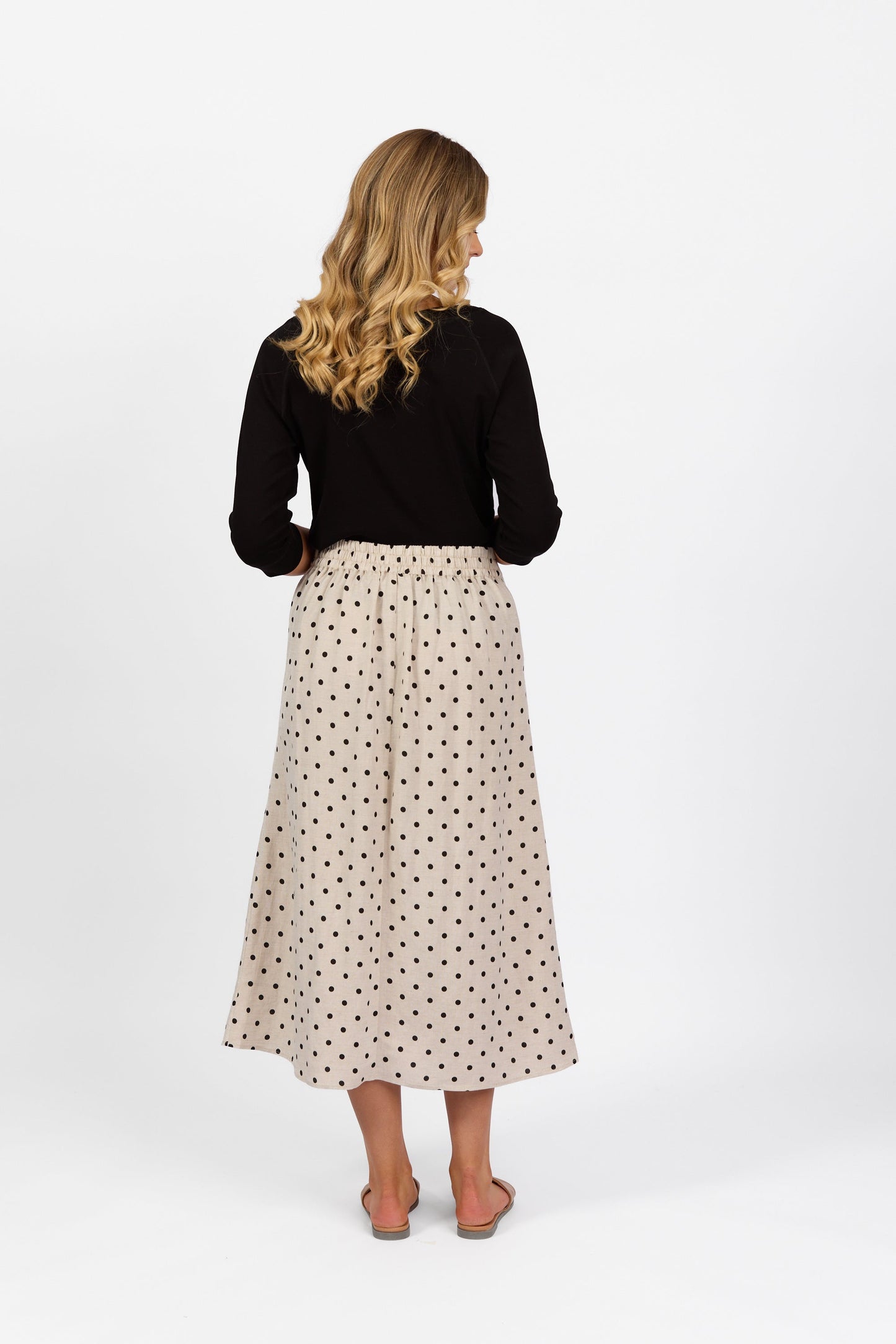 7057 Natural Spot - Pull-On Long Skirt with Elastic Back Waistband - Vassalli