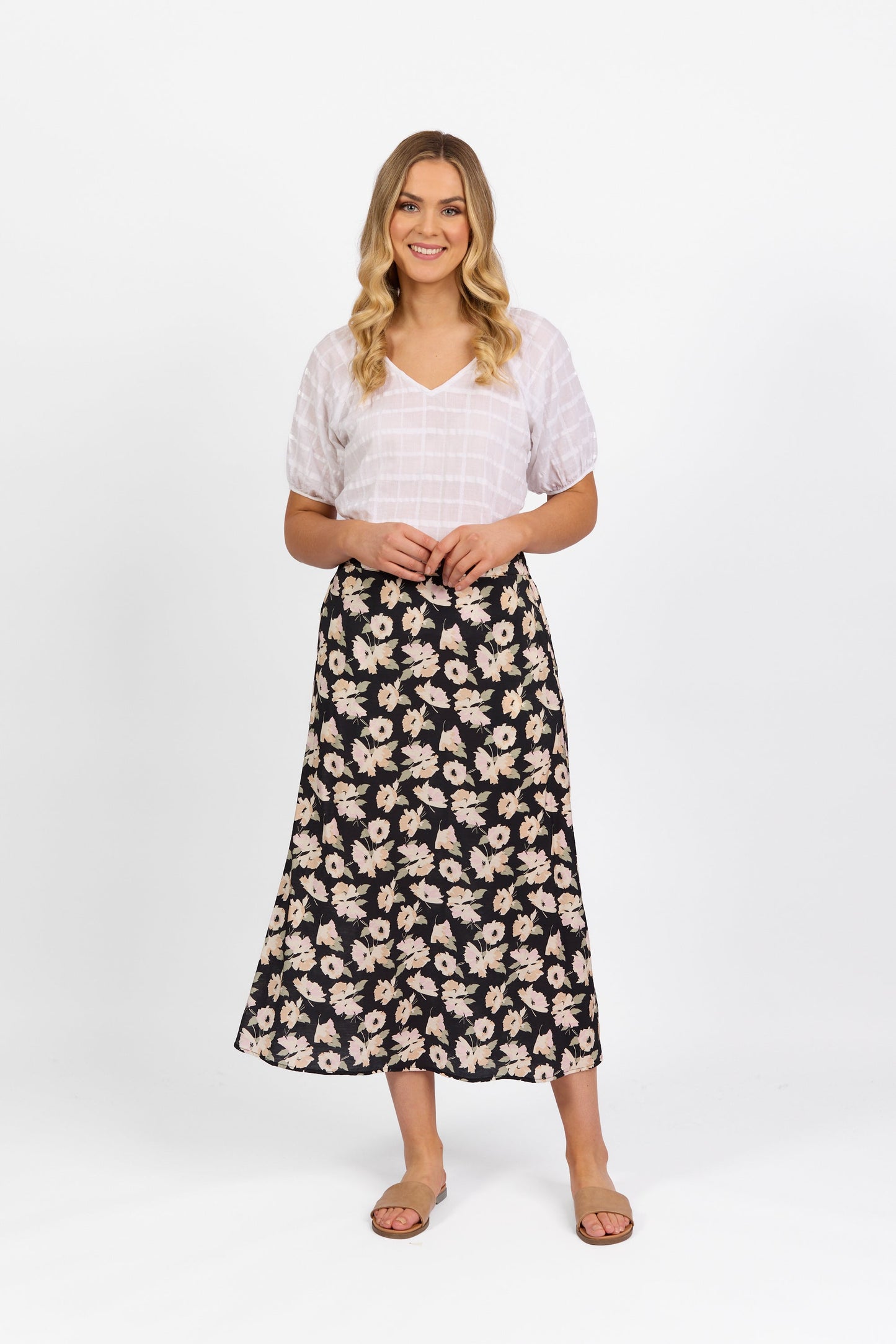 7057 Thea - Pull On Long Skirt with Elastic Back Waistband