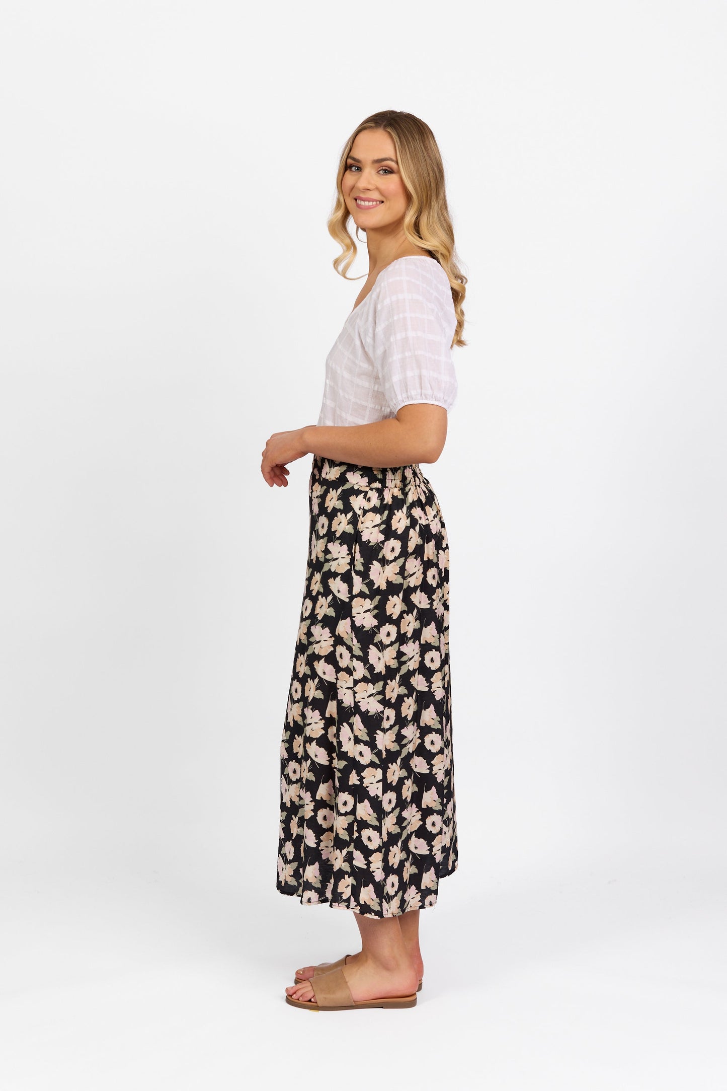7057 Thea - Pull On Long Skirt with Elastic Back Waistband
