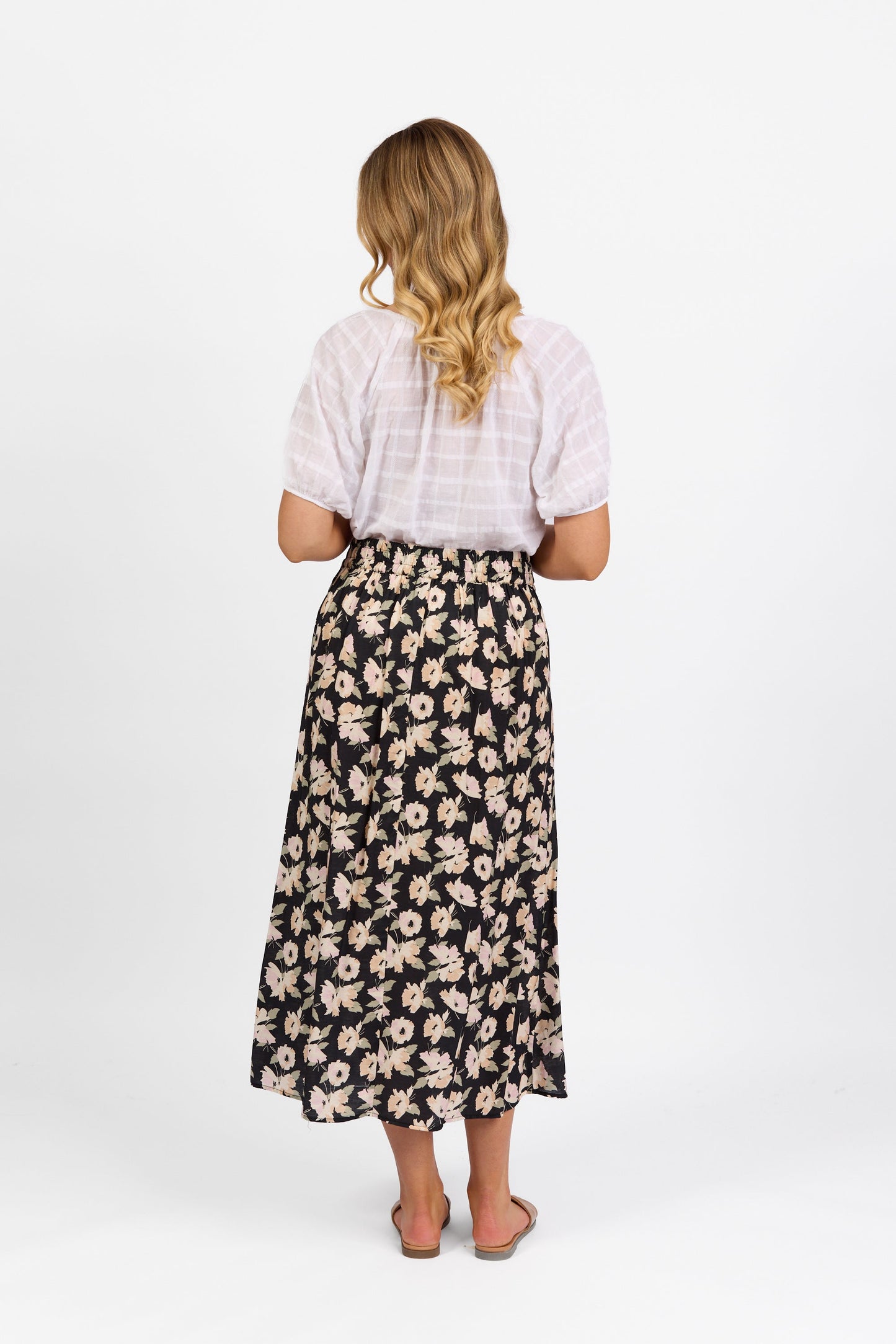 7057 Thea - Pull On Long Skirt with Elastic Back Waistband