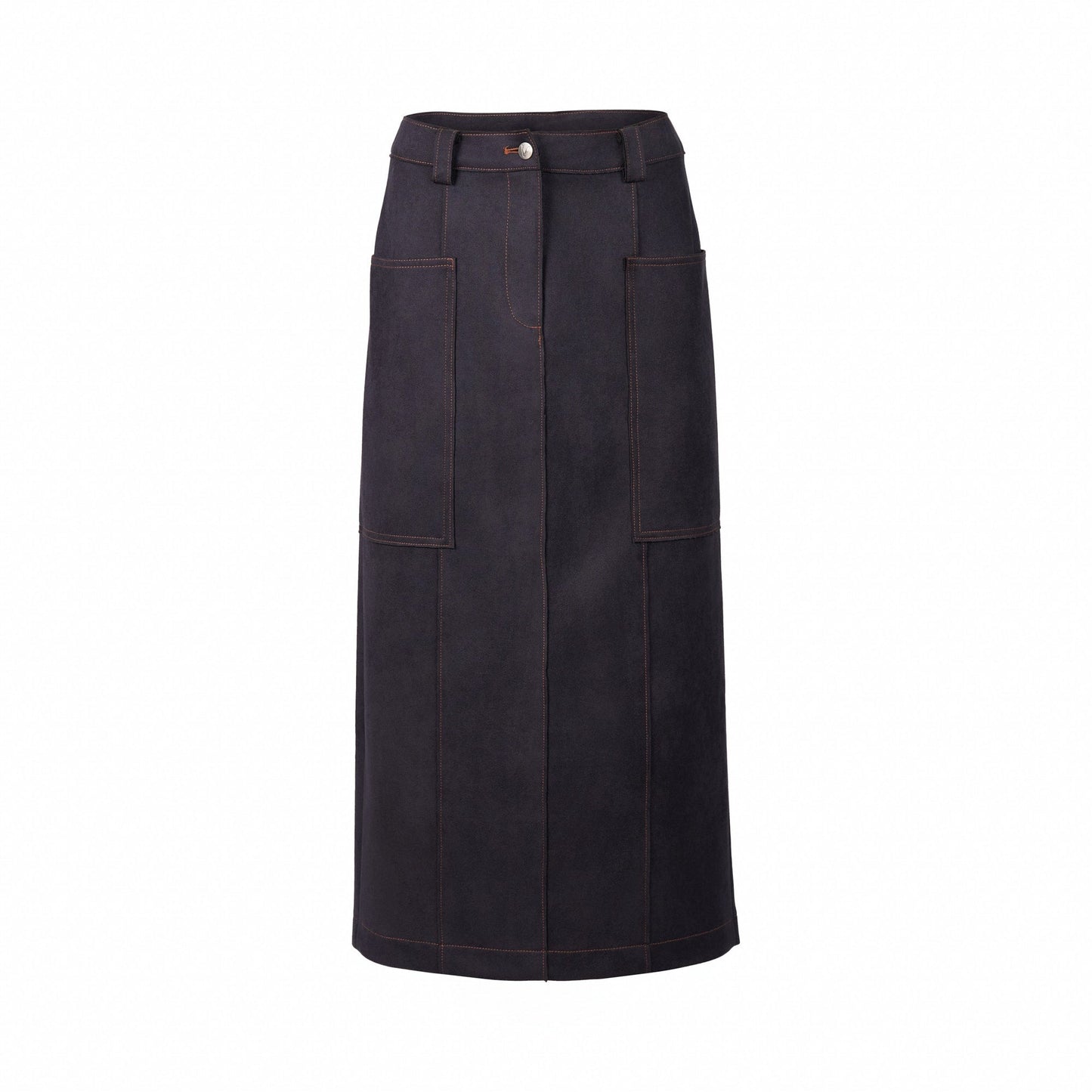 7063 Ink - Mid Length Skirt with Centre Back Split - Vassalli
