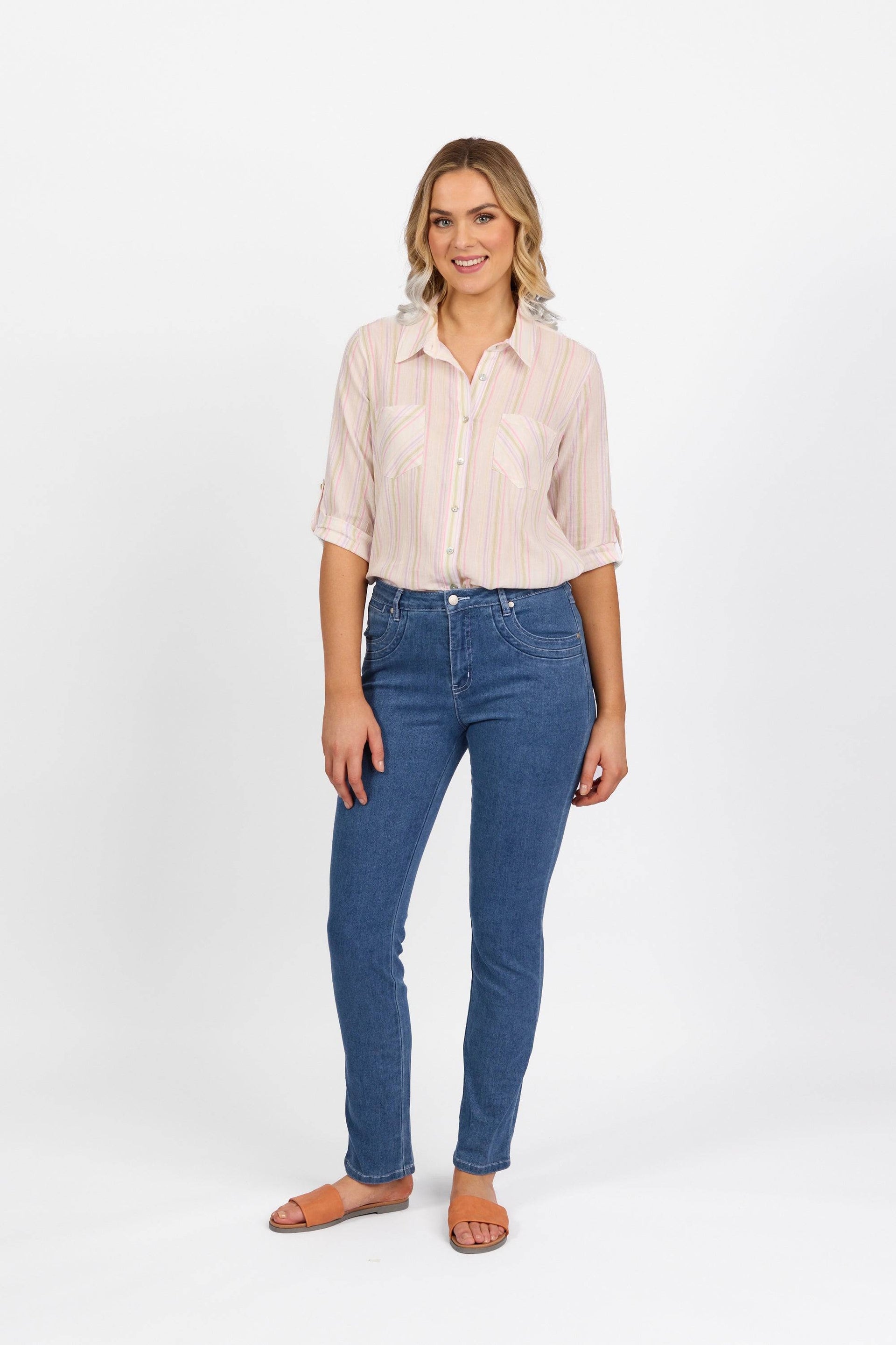 9901 Blue Hue - Slim Leg Full Length Jean - Vassalli
