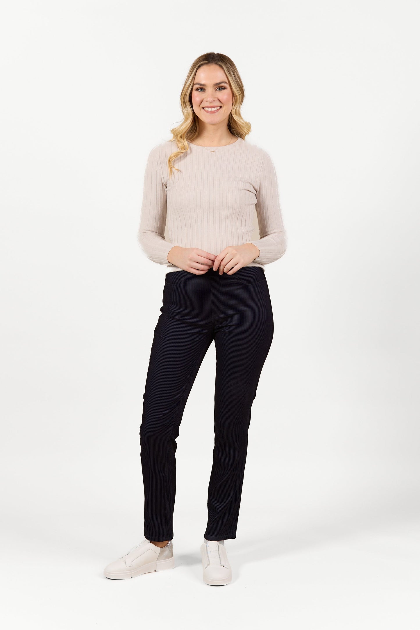 S234 Navy Velvet - Slim Leg Full Length Pull-On - Vassalli
