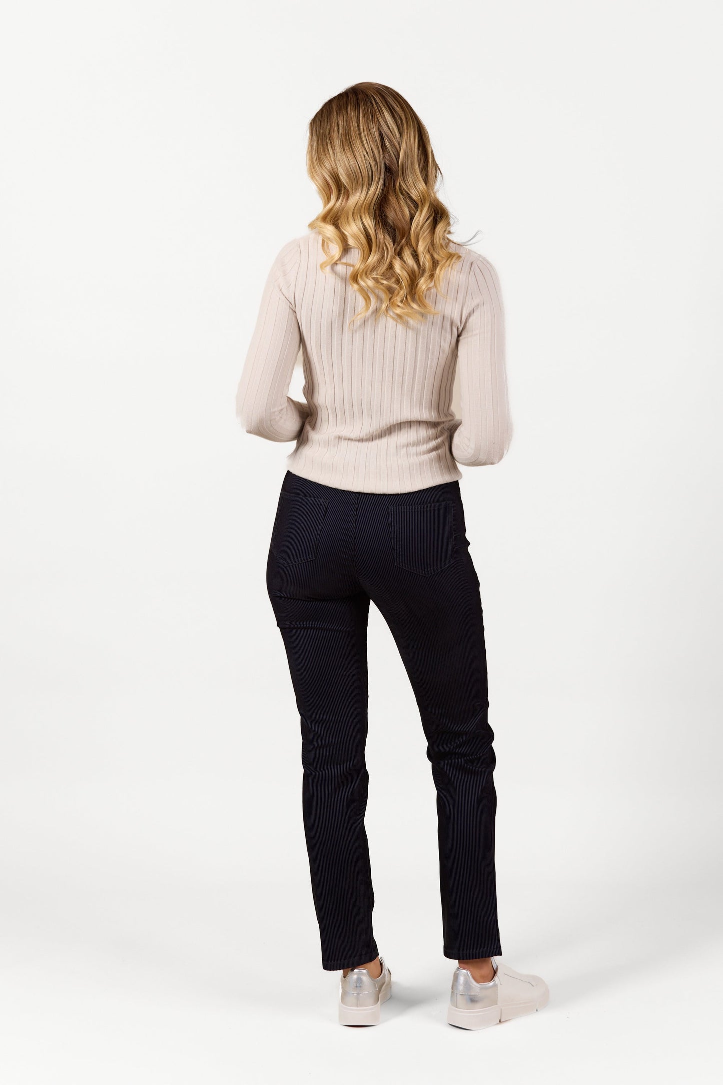 S234 Navy Velvet - Slim Leg Full Length Pull-On - Vassalli