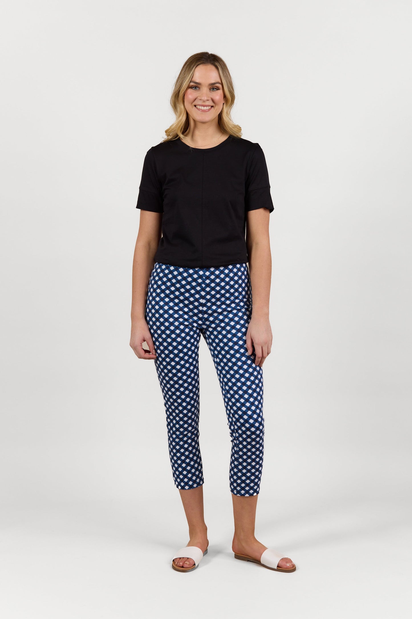 S271LW Navy/White - Skinny Leg 7/8 Length Lightweight Pull On - Vassalli