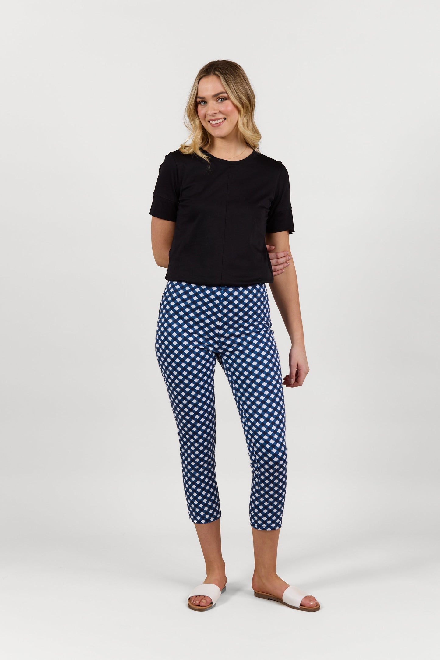 S271LW Navy/White - Skinny Leg 7/8 Length Lightweight Pull On - Vassalli