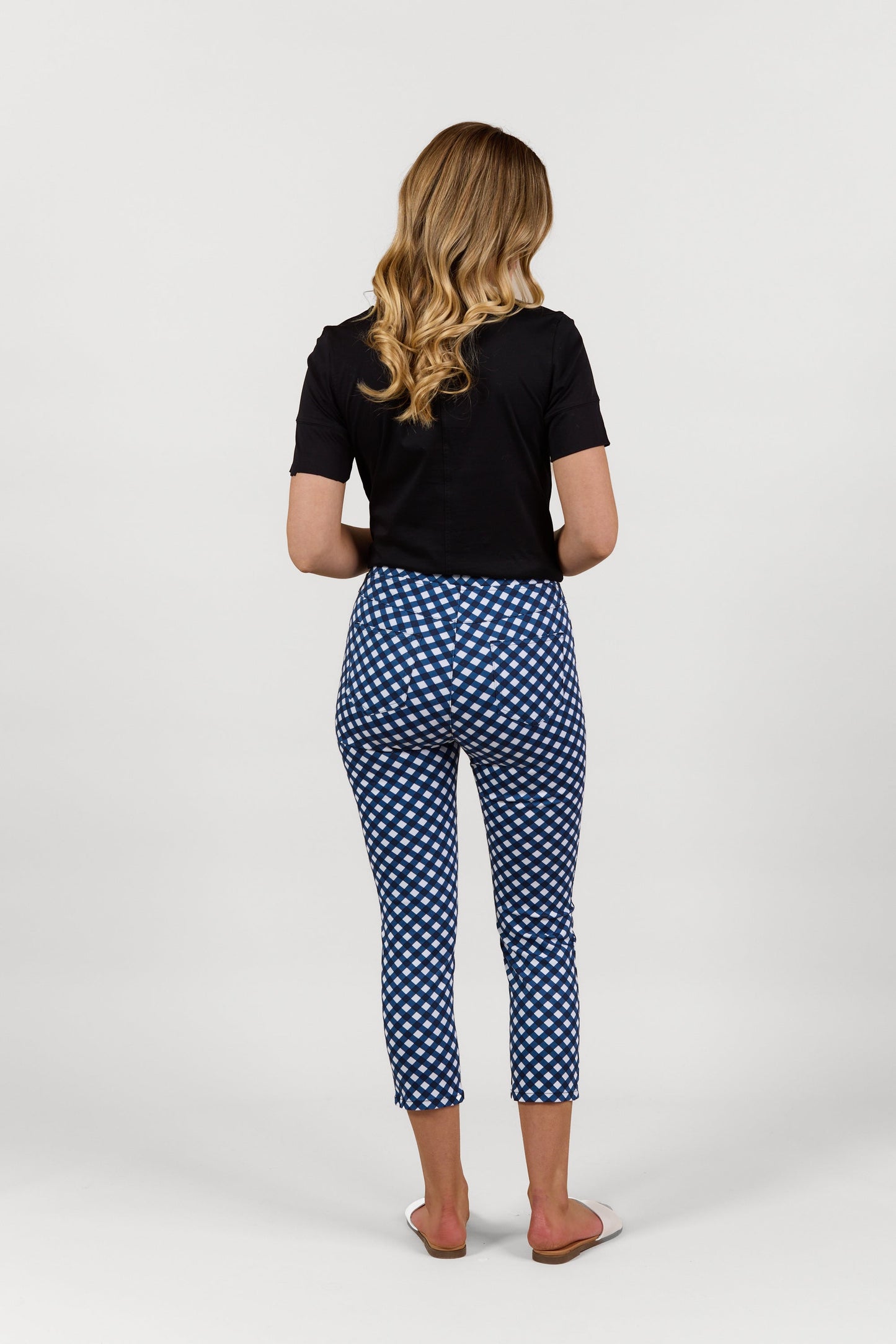 S271LW Navy/White - Skinny Leg 7/8 Length Lightweight Pull On - Vassalli