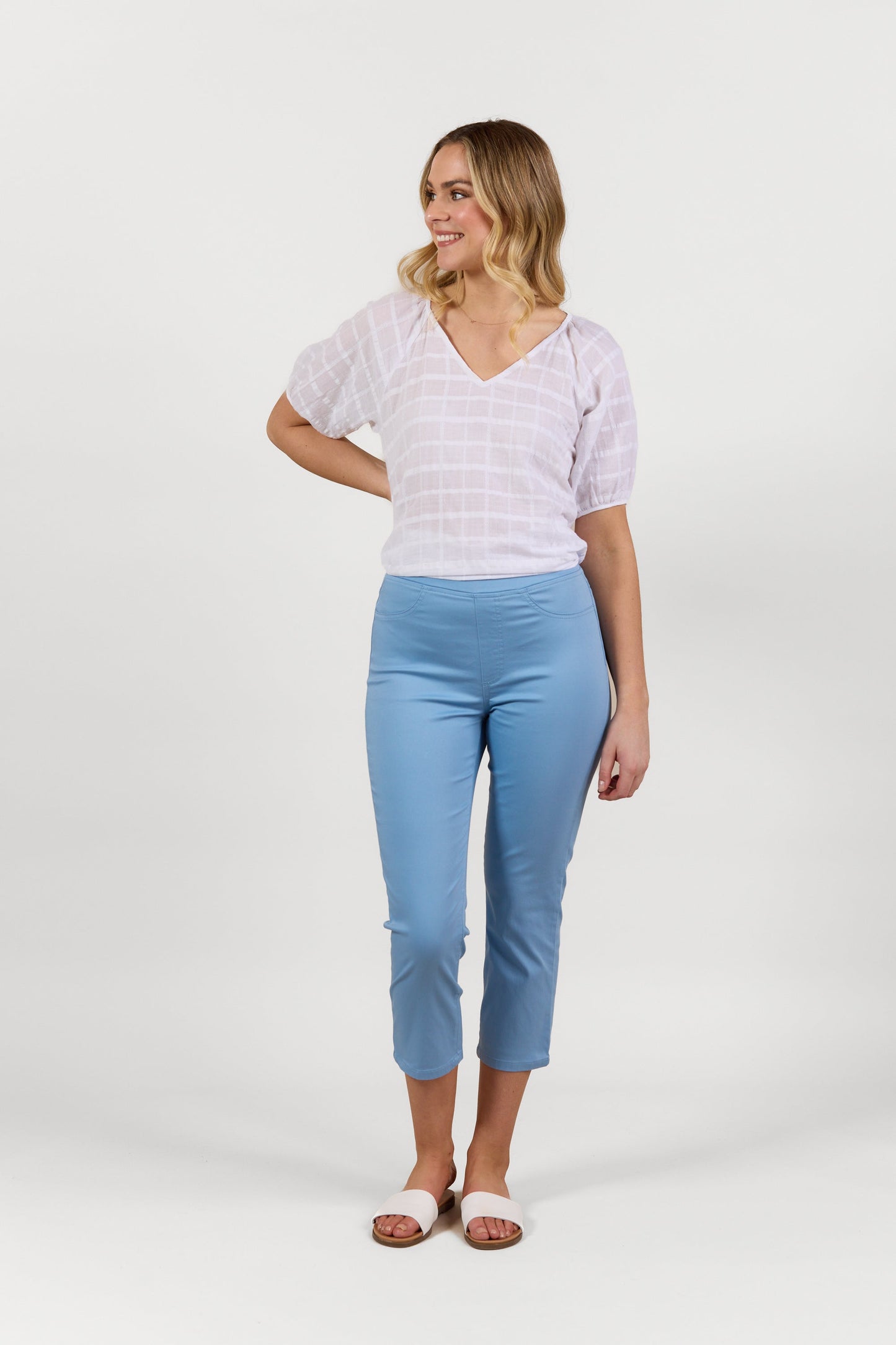 S274LW Fresh Blue - Slim Leg 7/8 Length Lightweight Pull On - Vassalli