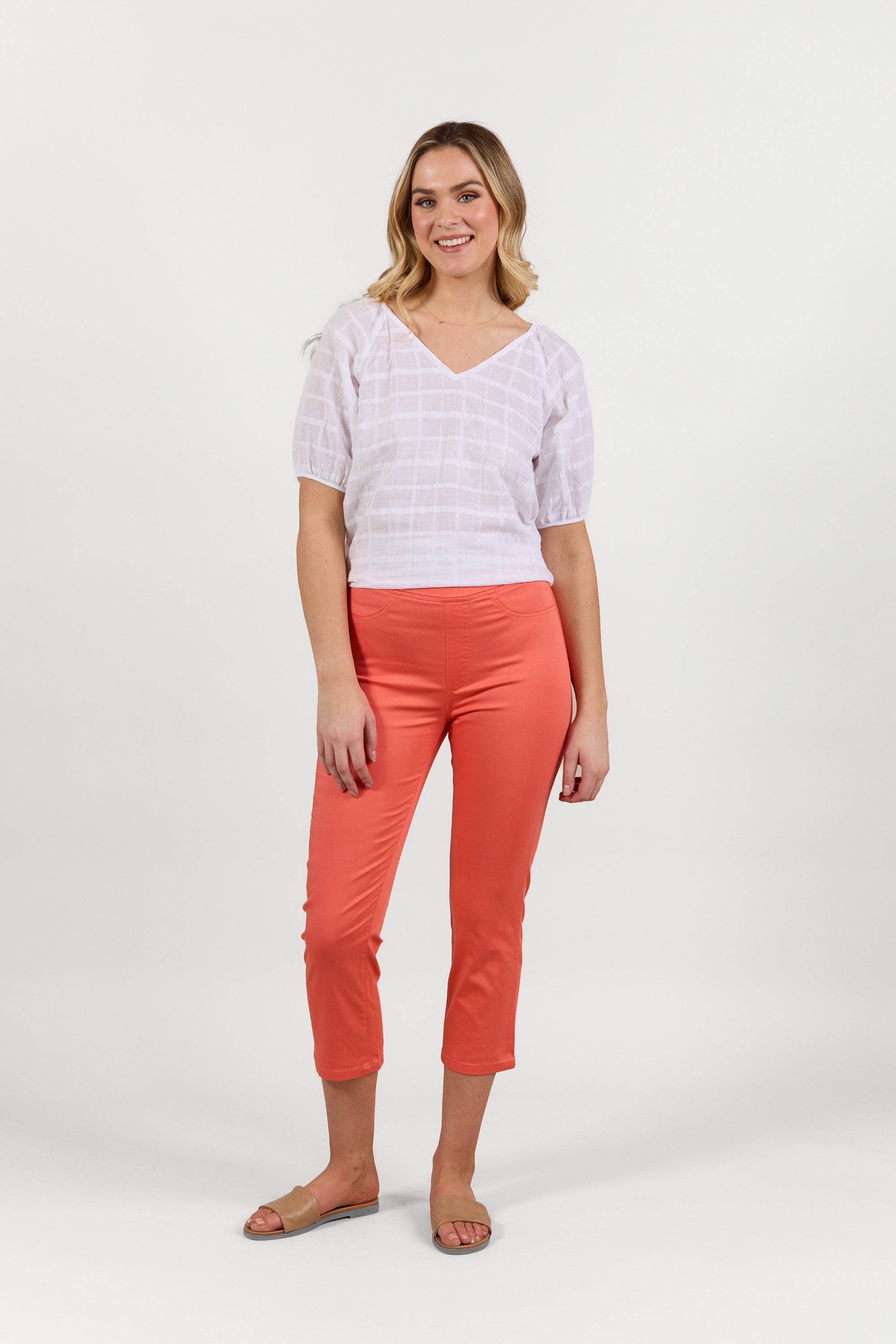 S274LW Tangerine - Slim Leg 7/8 Length Lightweight Pull-On - Vassalli