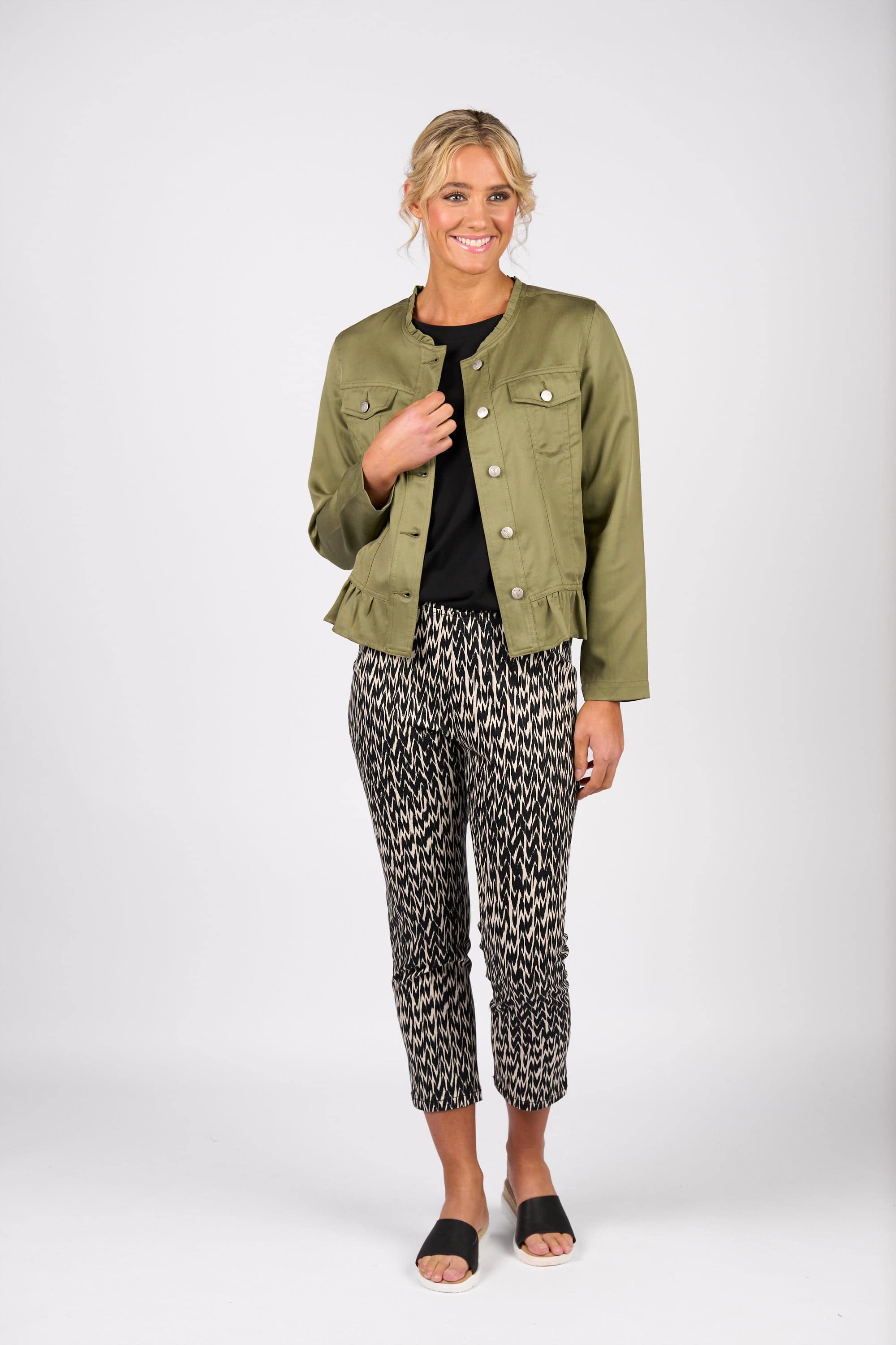2047N Frill Hem Jacket - Sage - Vassalli