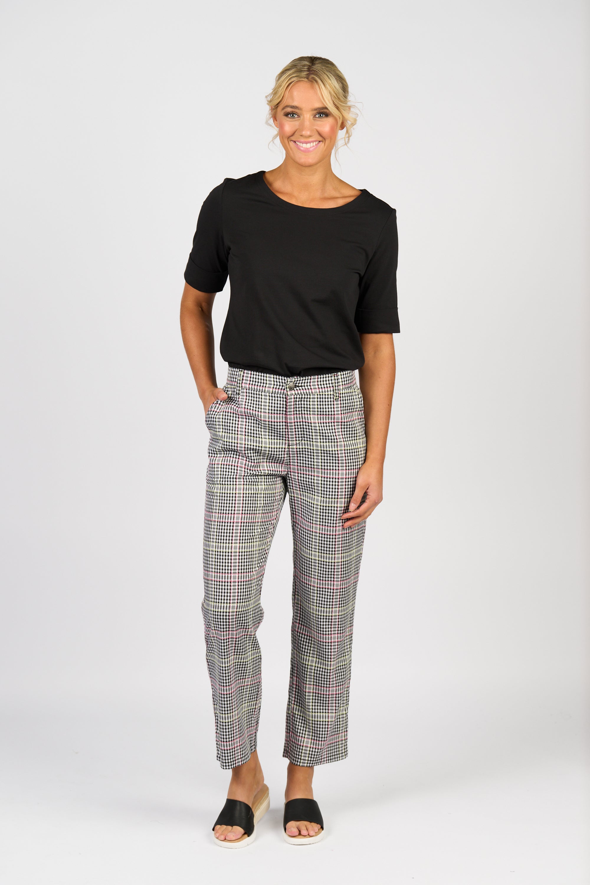 5963A Ankle Grazer Pant - Multi Check - Vassalli