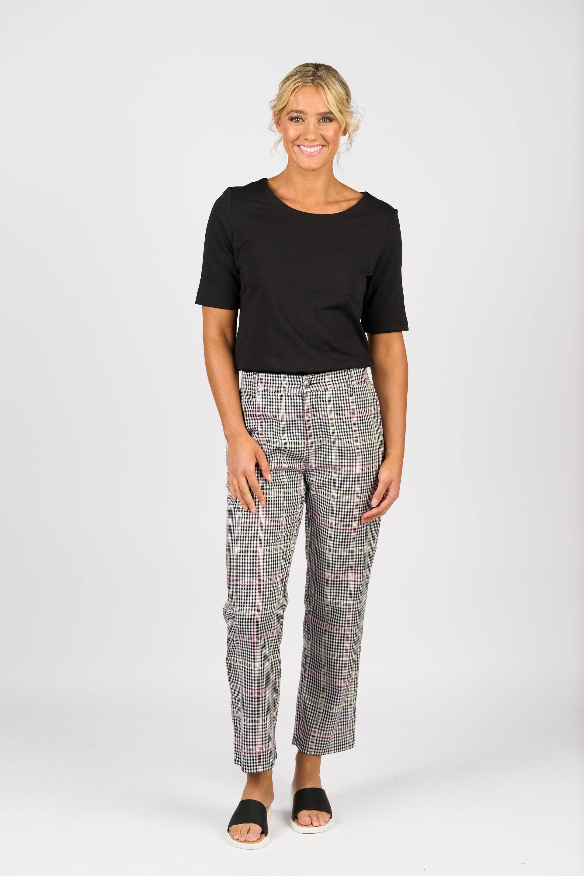5963A Ankle Grazer Pant - Multi Check - Vassalli