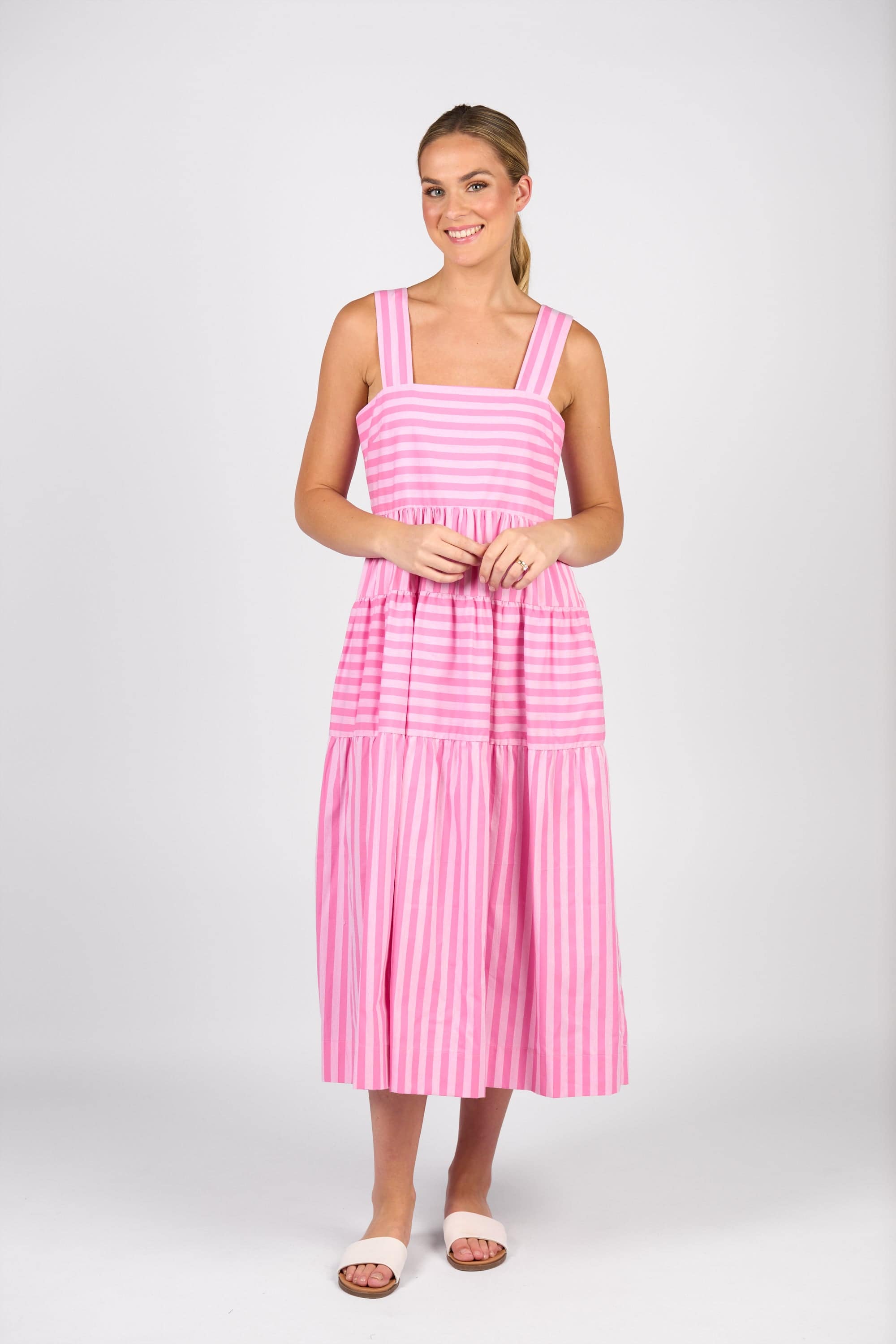 6099 Tiered Dress - Pink Stripe - Vassalli