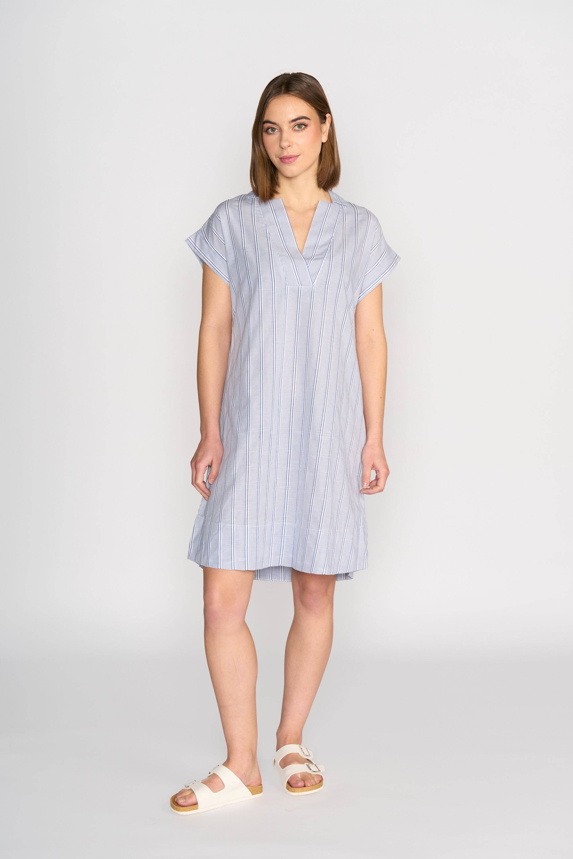 6116A Balloon Dress - Blue Stripe - Vassalli