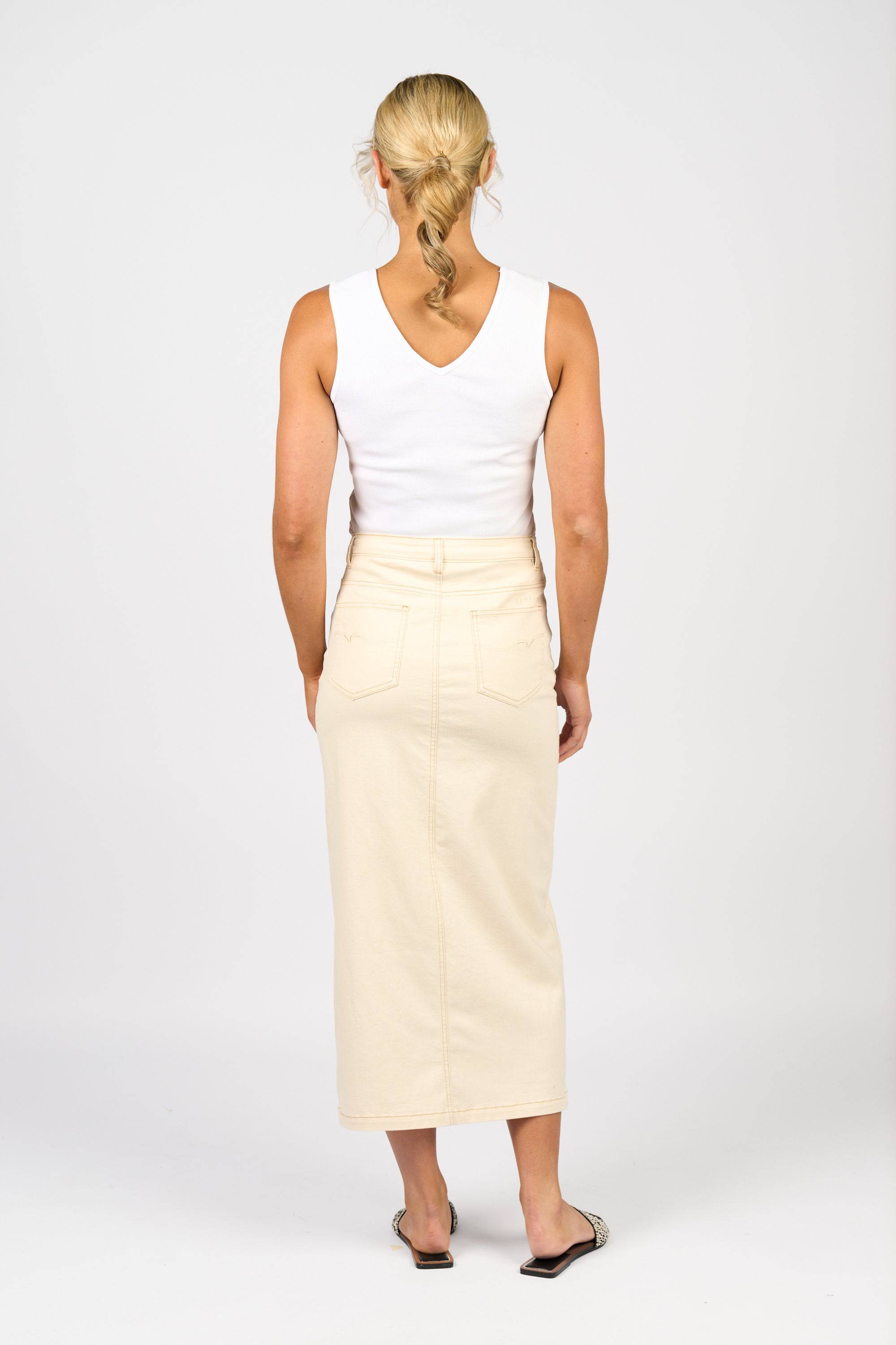 7056 Mid Length Skirt - Bone - Vassalli