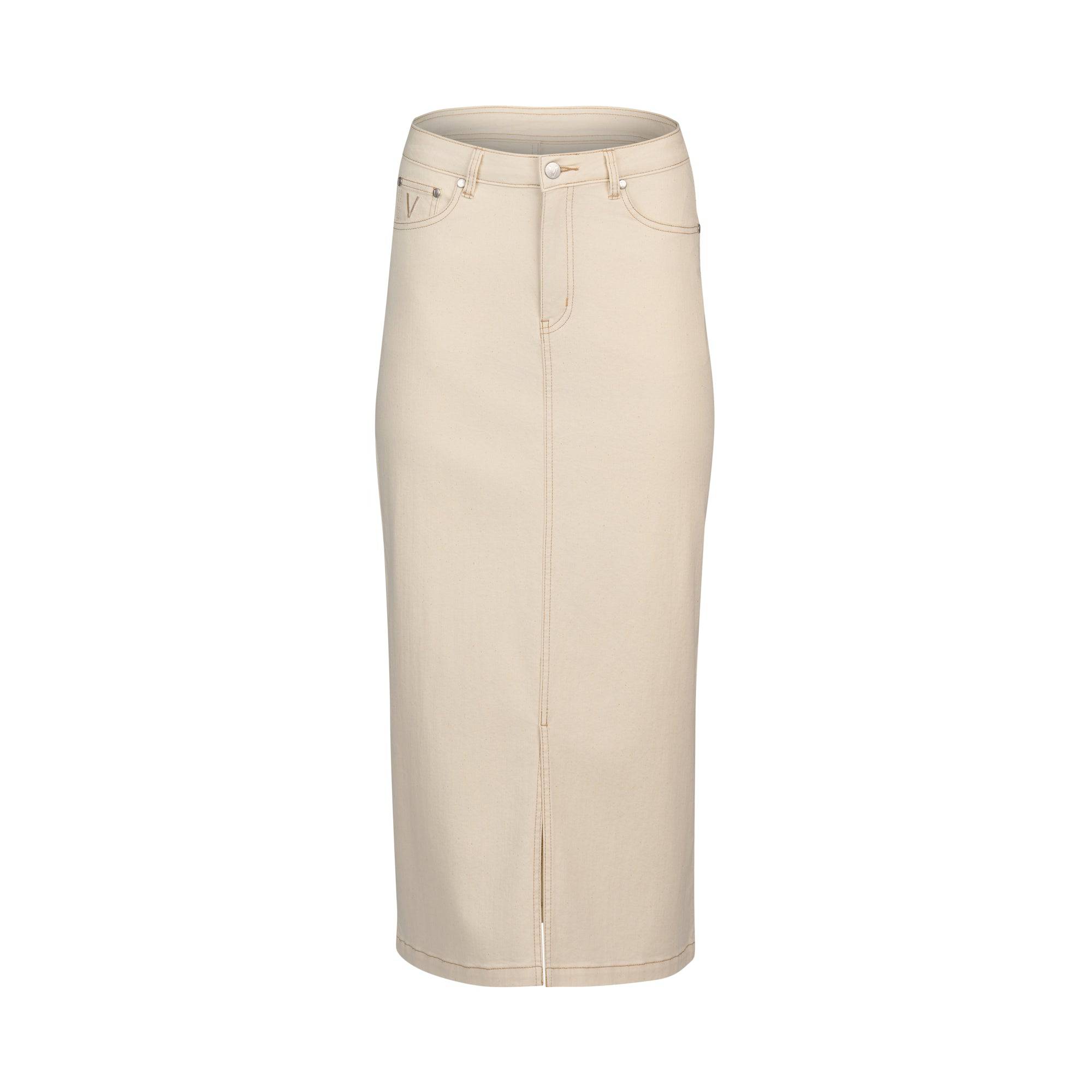 7056 Mid Length Skirt - Bone - Vassalli