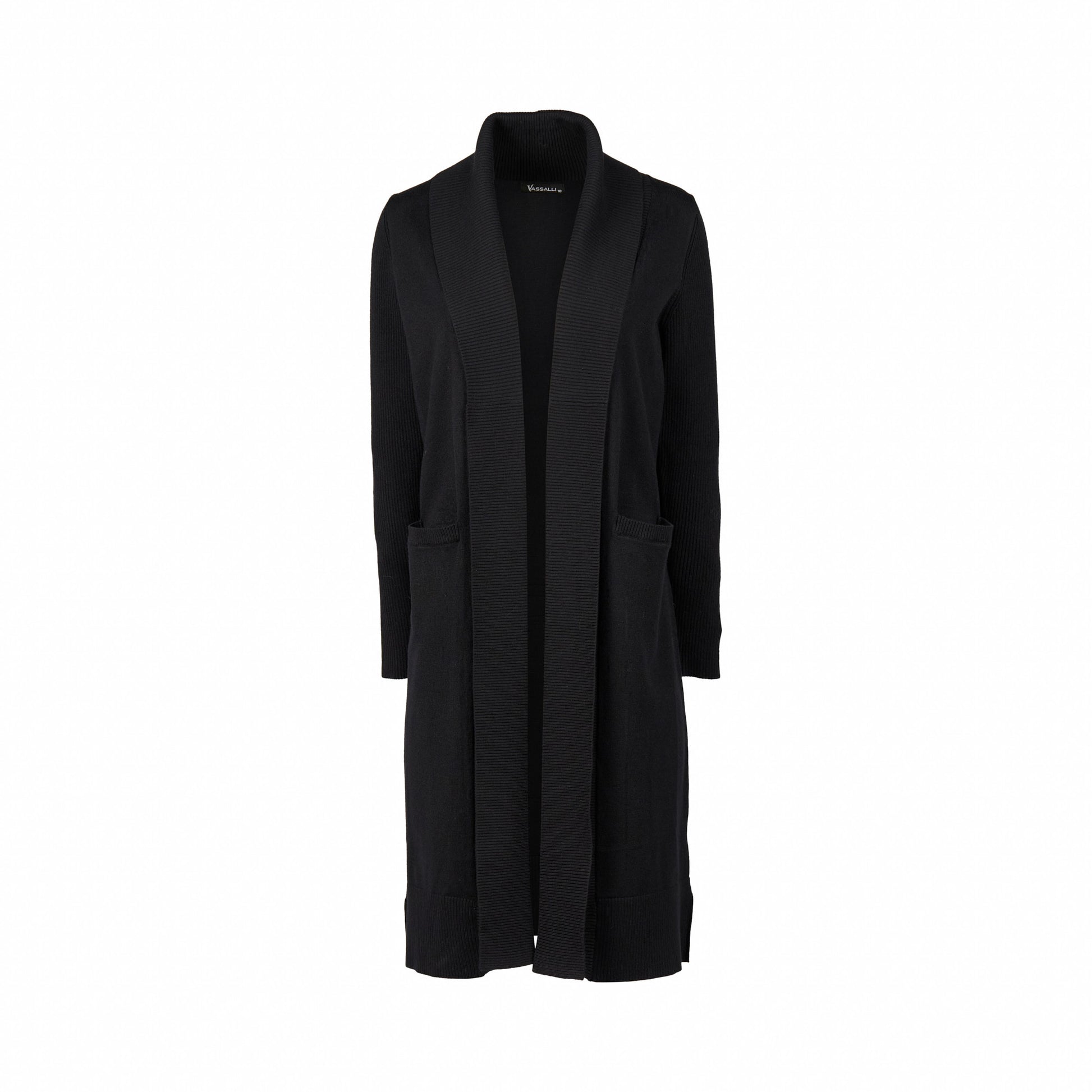 1065 Black - Open Longline Cardi with Pockets - Vassalli