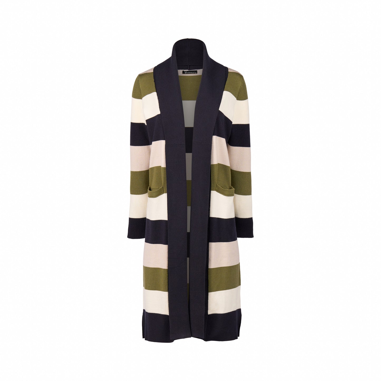 1065 Sage Stripe - Open Longline Cardi with Pockets - Vassalli