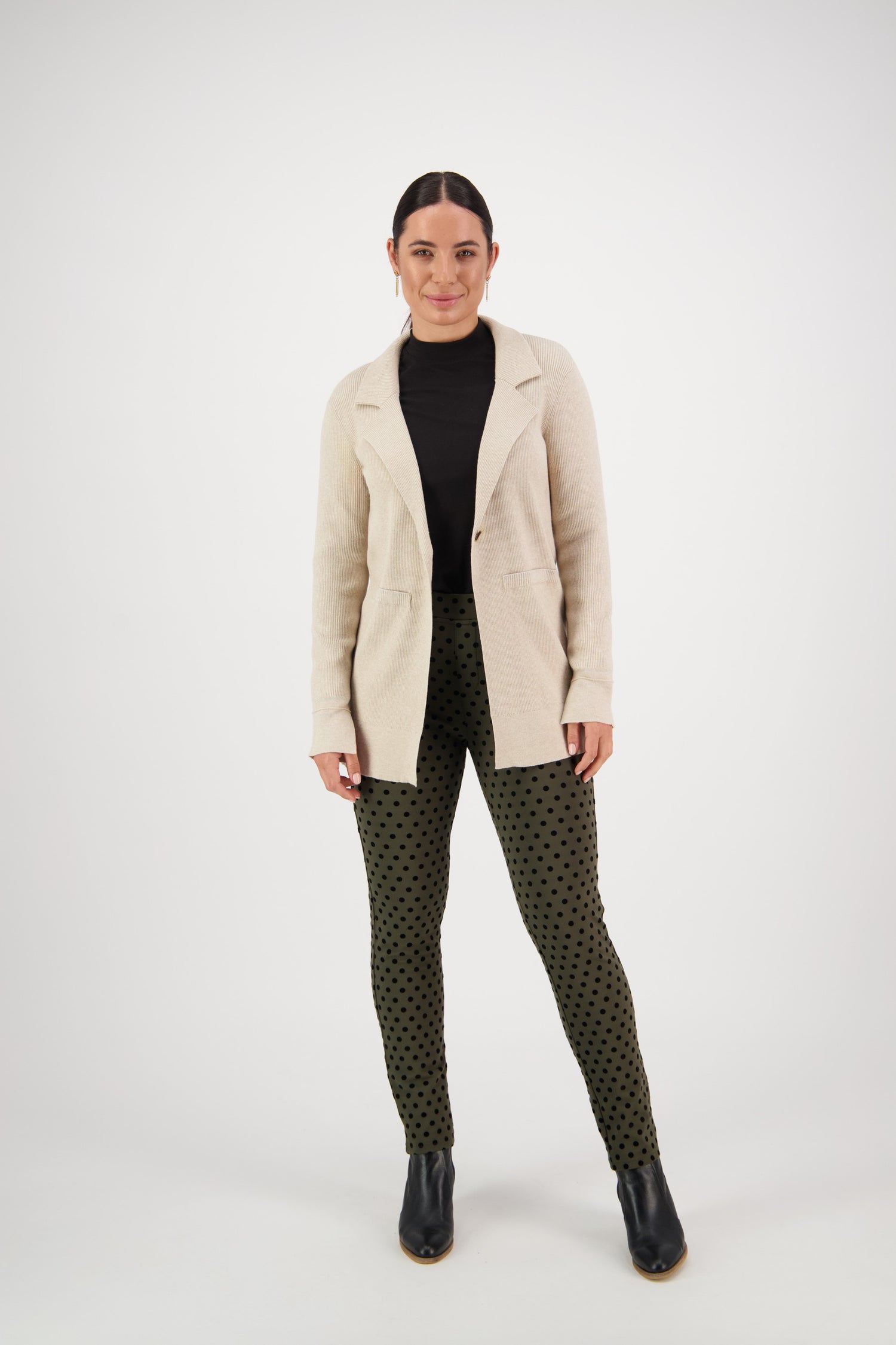 1070 Oatmeal - Blazer Style Knit Jacket with Lurex Trim - Vassalli