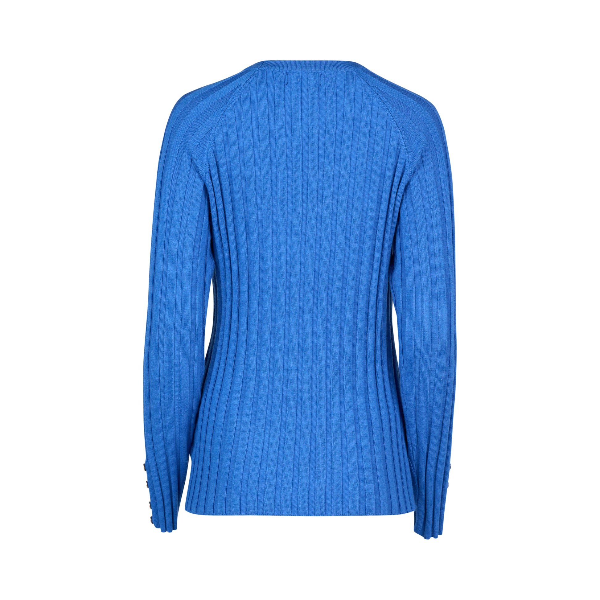 1071 Electric Blue - Round Neck Ribbed Knit Jumper with Dome Cuff Detail - Vassalli