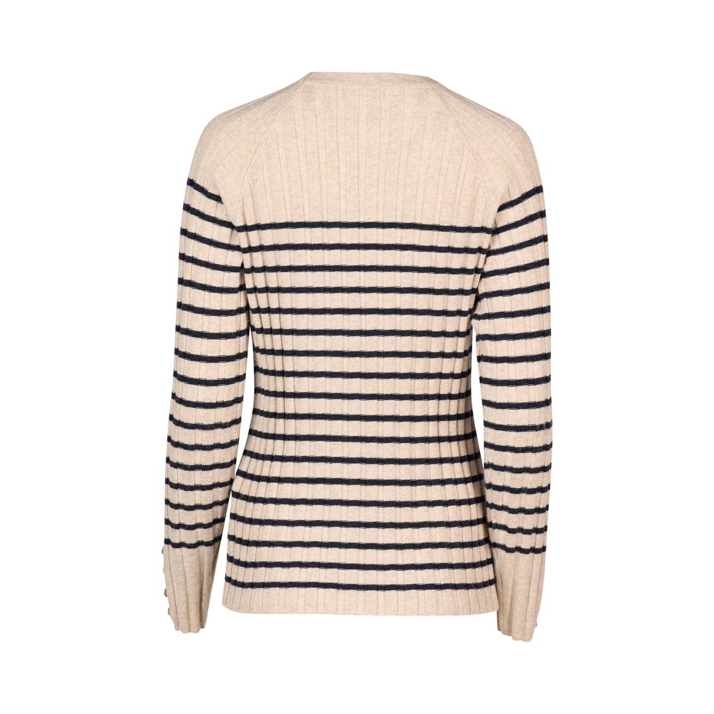 1071 Oatmeal/Ink - Round Neck Ribbed Knit Jumper with Dome Cuff Detail - Vassalli