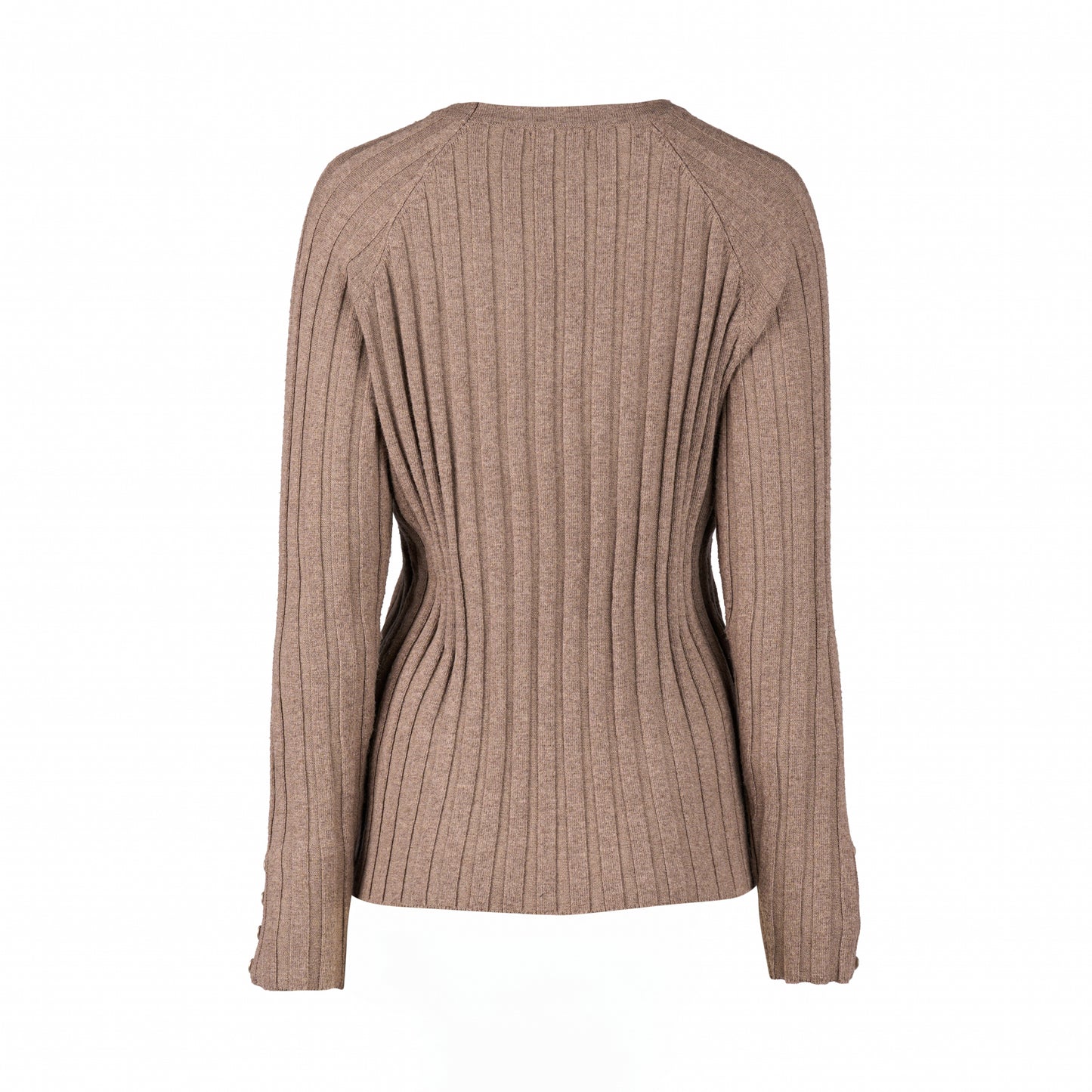 1071 Twig - Round Neck Ribbed Knit Jumper with Dome Cuff Detail - Vassalli