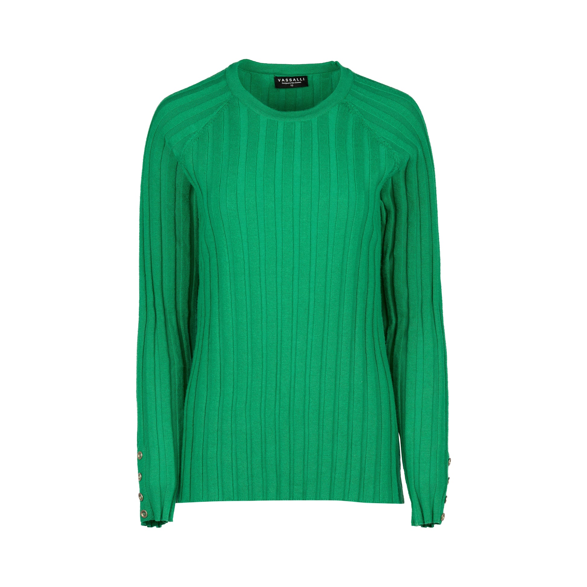 1071 Jungle - Round Neck Ribbed Knit Jumper with Dome Cuff Detail - Vassalli