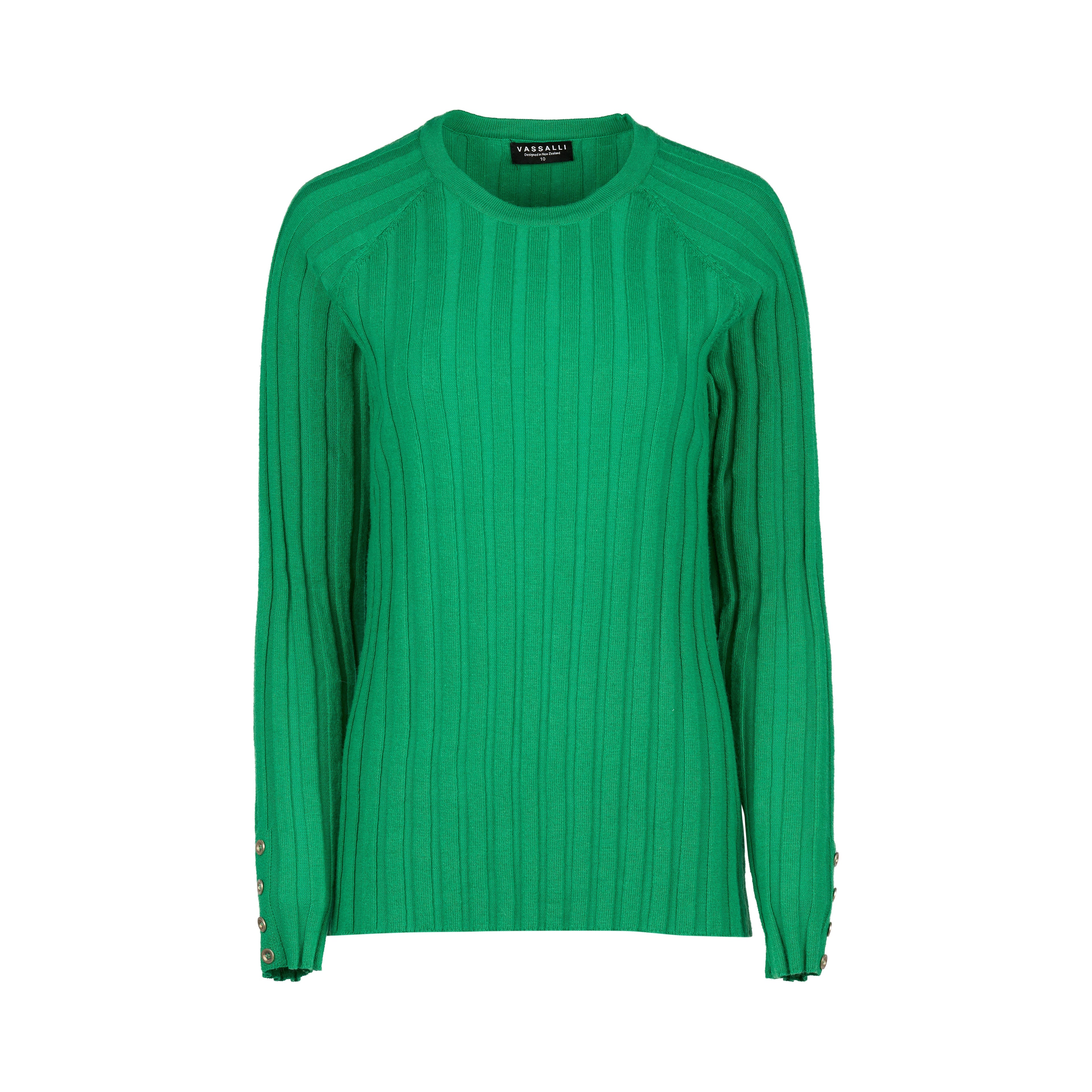 1071 Jungle - Round Neck Ribbed Knit Jumper with Dome Cuff Detail - Vassalli